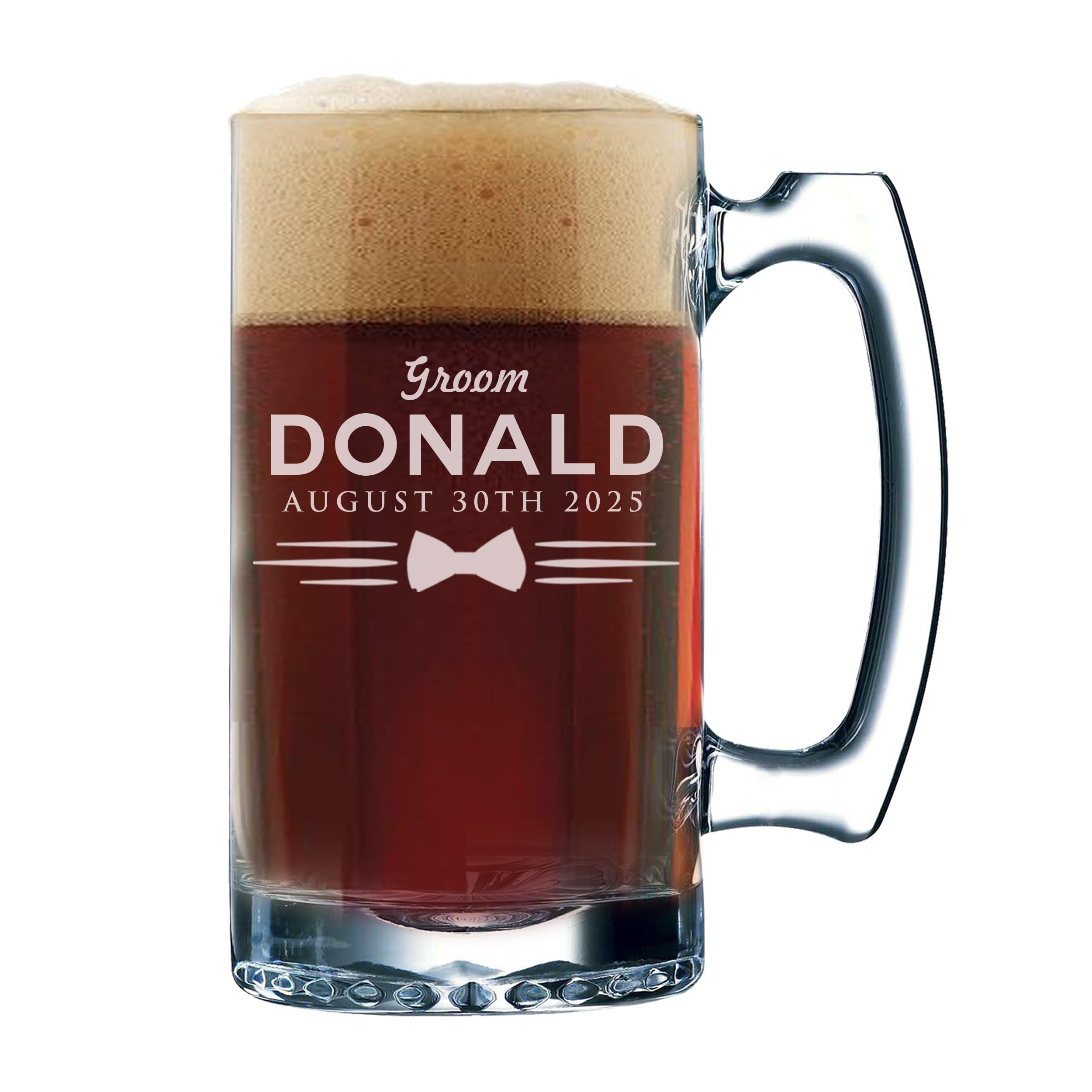 Personalized Groomsmen Beer Mugs Set - Custom Engraved 12oz Uniform Style Glass Mugs for Wedding Party Gifts, Bachelor Party & Man Cave Decor