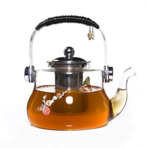 Premium Silver-Inlaid Glass Water Jar & Tea Kettle - 1300ml Large Capacity Filter Teapot for Pu'er, Flower & Loose Leaf Tea Brewing | Perfect for Home, Office & Tea Ceremonies