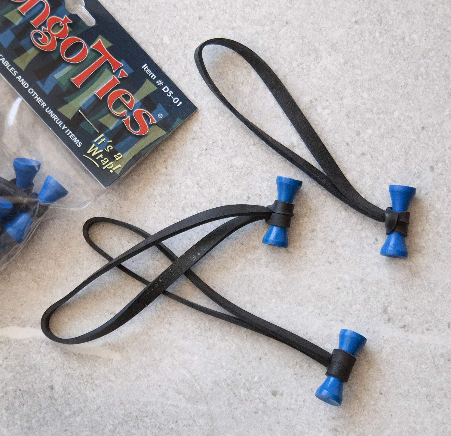 Azure Blue & Black Bongo Ties - 10 Pack Style-D | Natural Rubber & Bamboo Professional Cable Ties | Organize Cables, Wires & Home/Office Items | Durable Cord Management Solution for Electronics, DIY & Workshop
