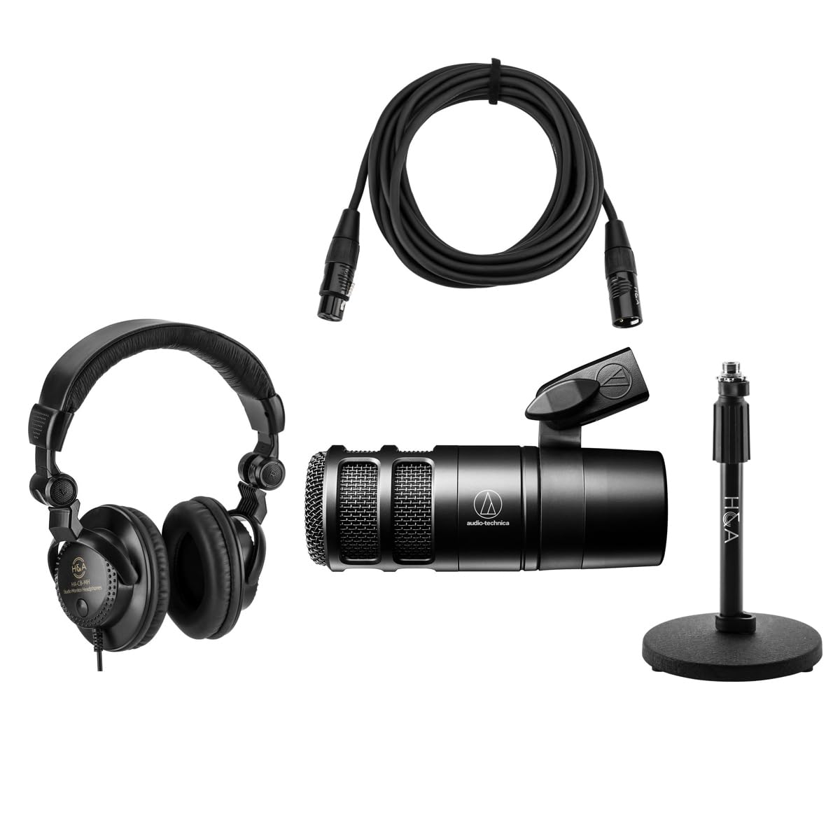 Audio-Technica AT2040 Hypercardioid Dynamic Podcast Microphone with Stand & Headphones - Professional Studio Recording, Live Streaming, Voice Overs & Podcasting Kit for Content Creators