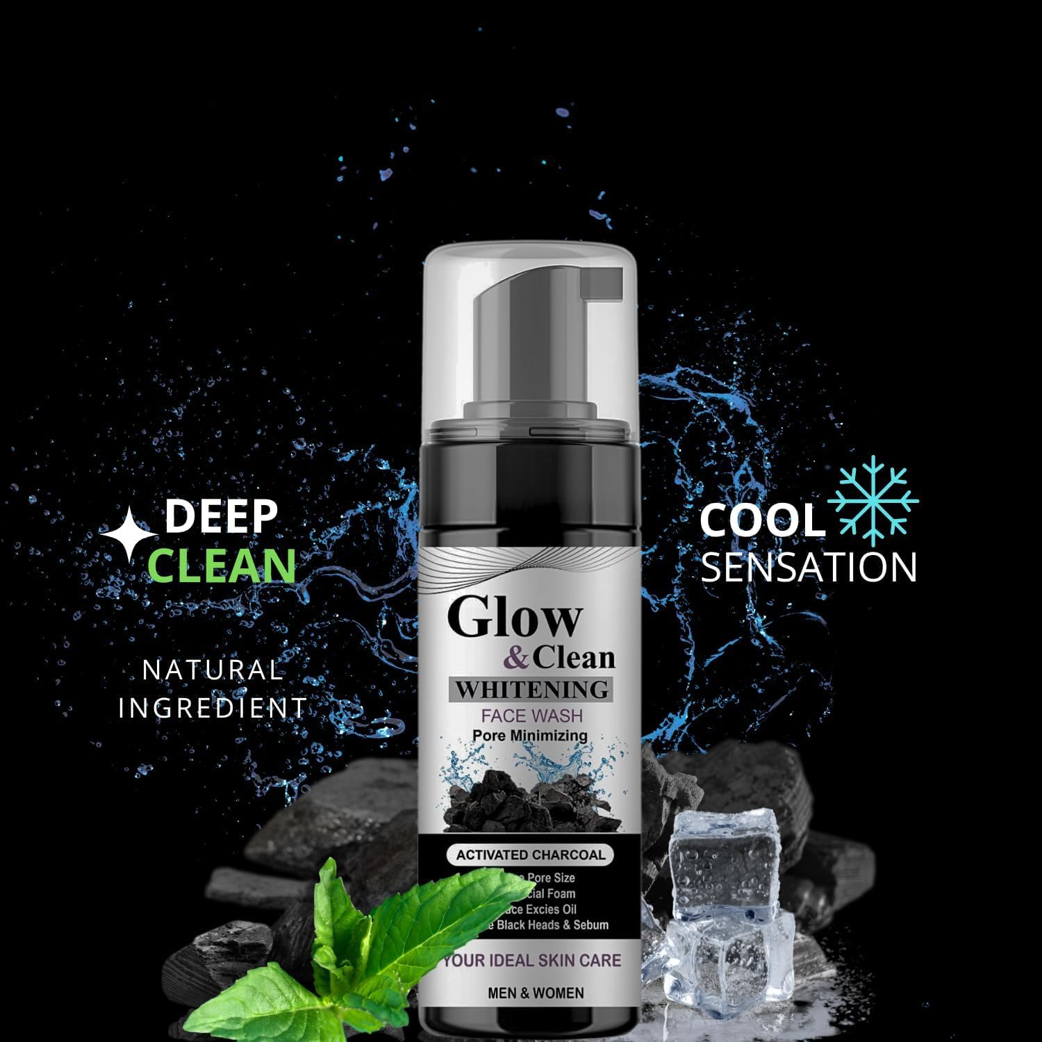 Glow & Clean Activated Charcoal Whitening Face Wash - Deep Cleansing, Pore Minimizer, Blackhead & Sebum Remover, 100ml - Perfect for Oily & Acne-Prone Skin, Daily Facial Cleanser for Clearer Complexion