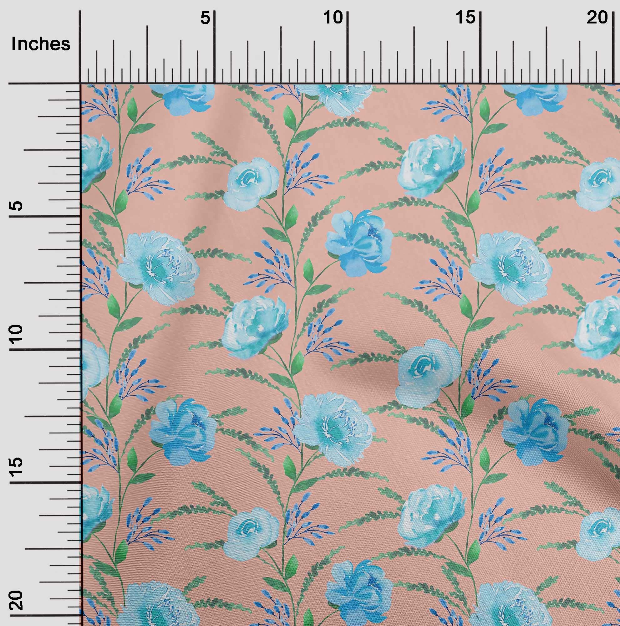 oneOone Cotton Flex Fabric - Watercolor Leaves & Peony Floral Print - 40 Inch Wide Fabric for Quilting, Dressmaking & Home Decor
