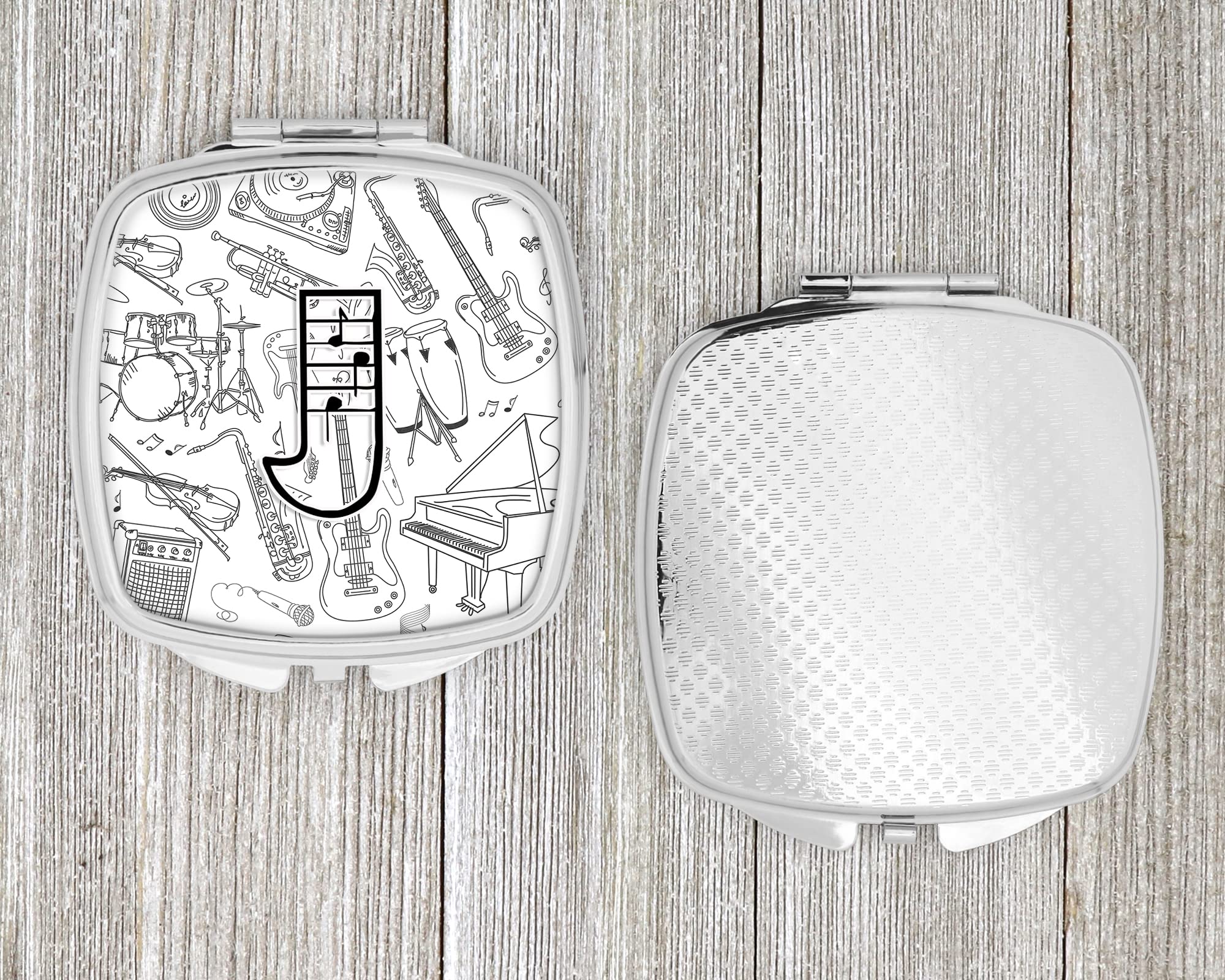 Letter J Musical Note Compact Mirror - Decorative Travel Makeup Mirror for Women & Girls | Folding Handheld Pocket Mirror | Perfect Gift for Music Lovers, Travel Essentials & Makeup On-The-Go