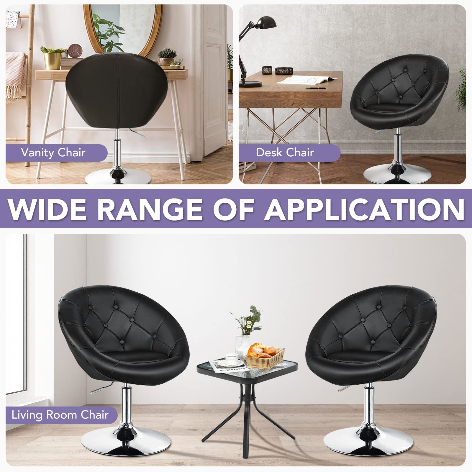 Giantex Swivel Round Vanity Chair - Adjustable Height & Tilt Makeup Stool with Backrest, Modern Beauty Salon Chair for Makeup Room, Barber Shop, Spa & Home Decor - Black | Perfect for Dressing Table, Beauty Studio & Living Room Accent Chair