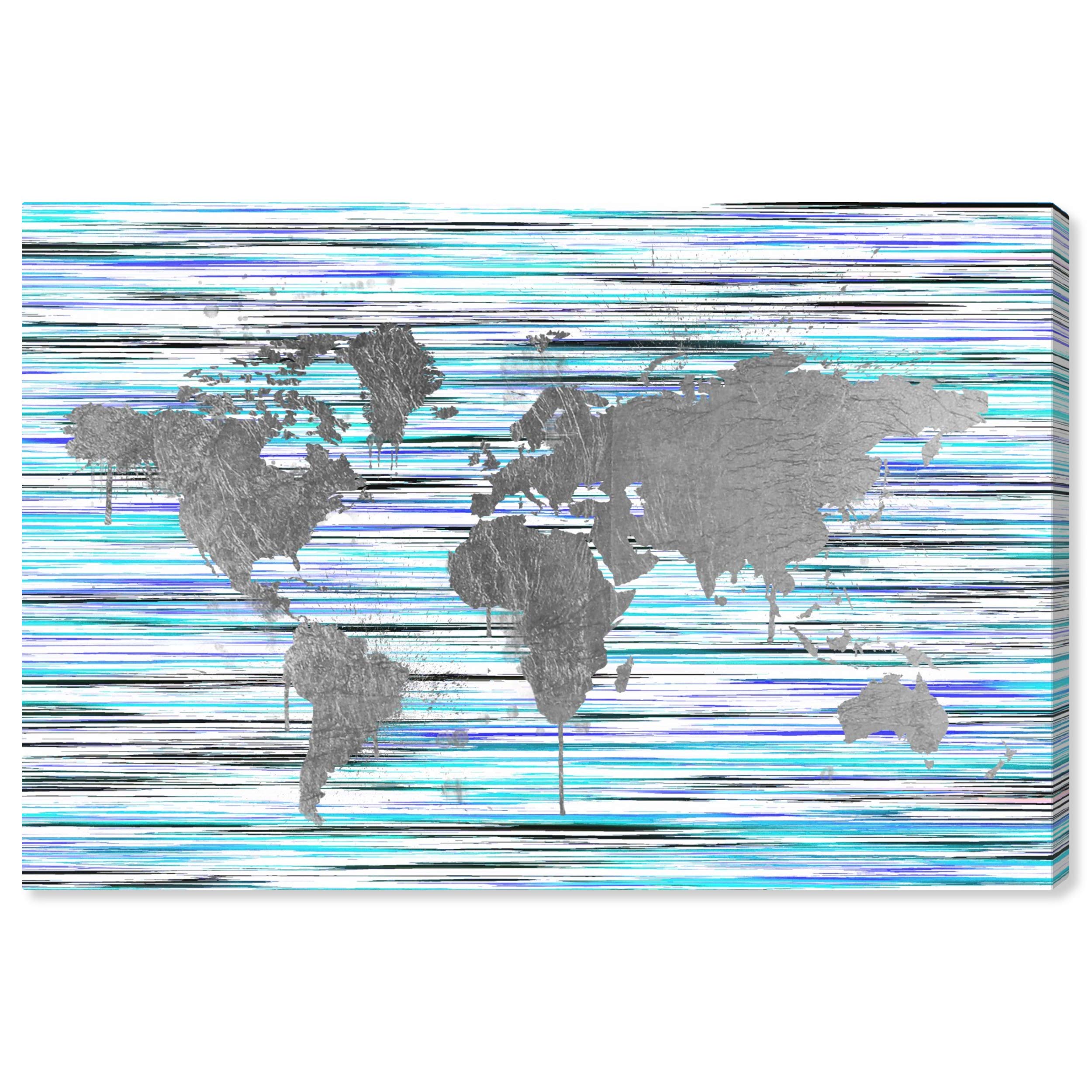 Oliver Gal Artist Co. World Map Wall Art Canvas Print - Eclectic Mapamundi Home Decor, 24x16 Inches, Gray & Purple - Perfect for Living Room, Office or Bedroom Wall Decoration