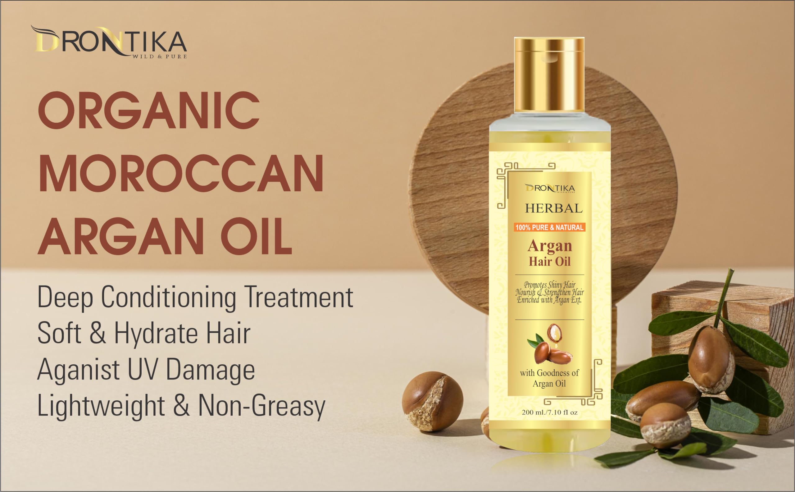 **Drontika 100% Pure Organic Cold Pressed Argan Oil for Hair - 2 Pack (420ml) - No Mineral Oil & Silicones - Natural Shine & Nourishment - Perfect for Dry, Damaged Hair & Scalp Care**    *(Use for daily hair hydration, frizz control, split end repair, and scalp massage for healthy hair growth)*