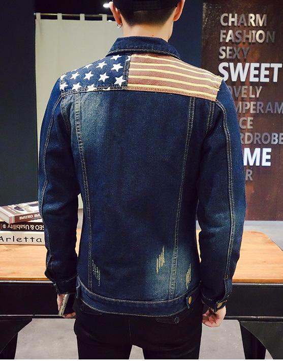 American Flag Printed Slim Fit Denim Jacket for Men - Stylish Vintage Denim Jacket with USA Flag Design - Perfect for Casual Outfits, 4th of July Celebrations & Patriotic Events