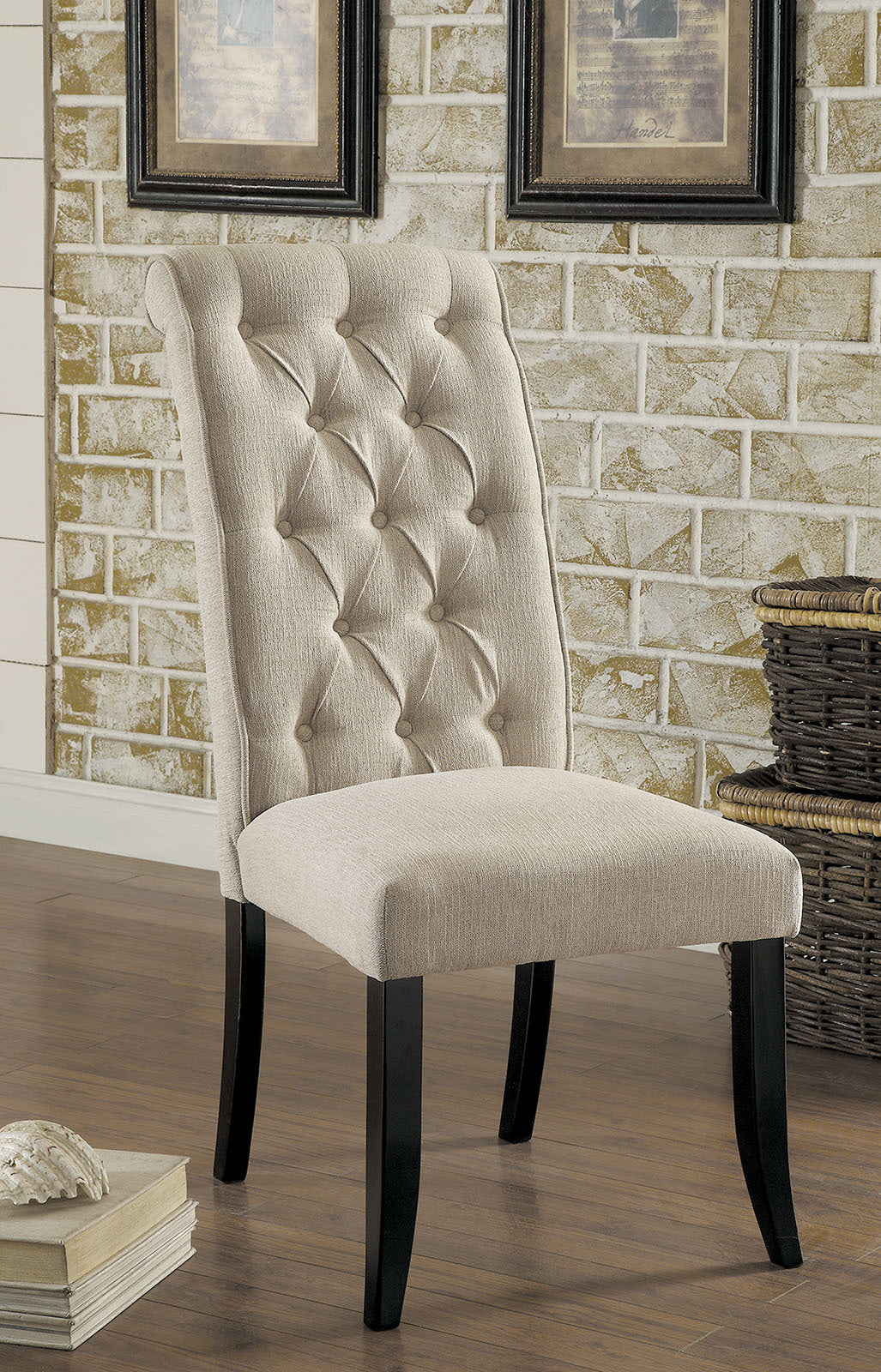 Contemporary Rustic Style Beige Fabric Upholstered Tufted Dining Chairs, Set of 2 - Perfect for Kitchen, Breakfast Nook & Farmhouse Dining Room Decor
