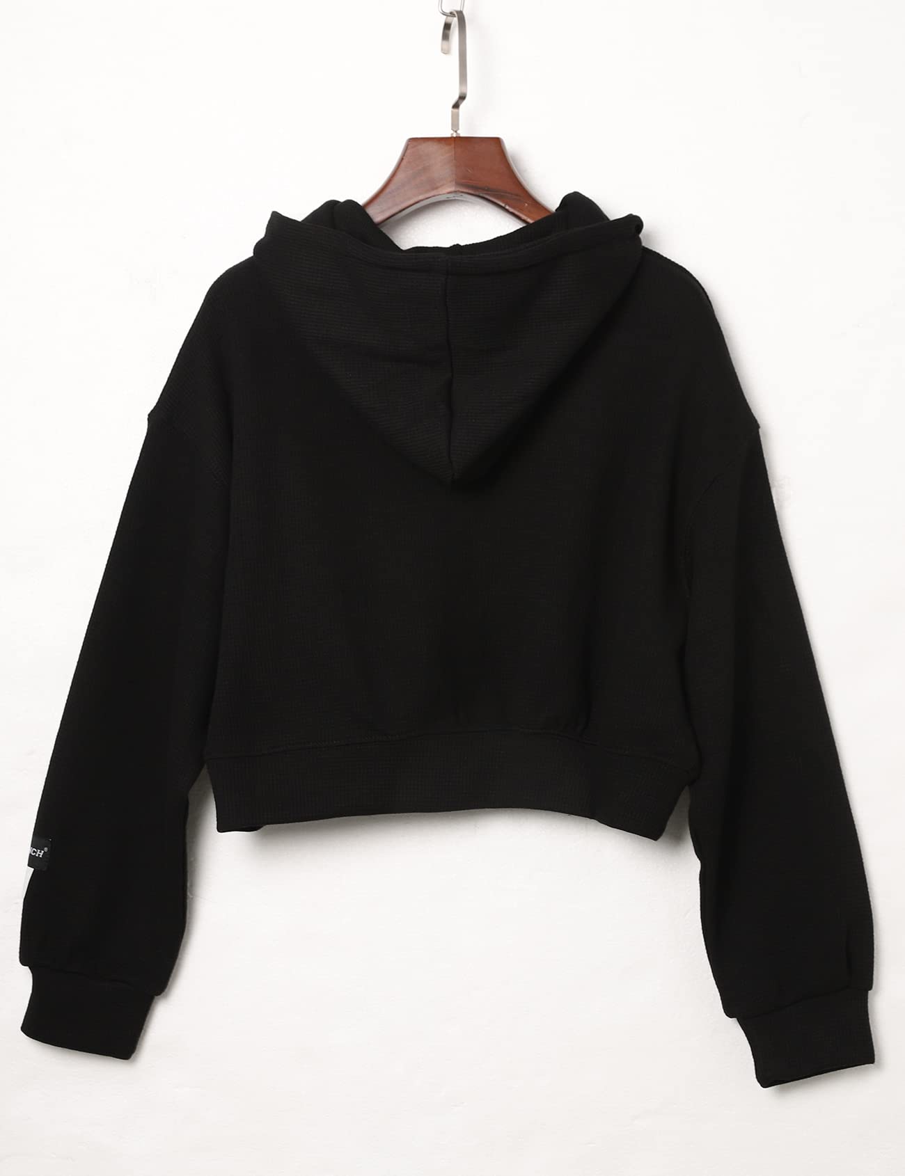 Flygo Women's Vintage Waffle Knit Cropped Zip Up Hoodie - Long Sleeve Sweatshirt Jacket with Hood for Casual Outfits, Loungewear & Street Style Fashion