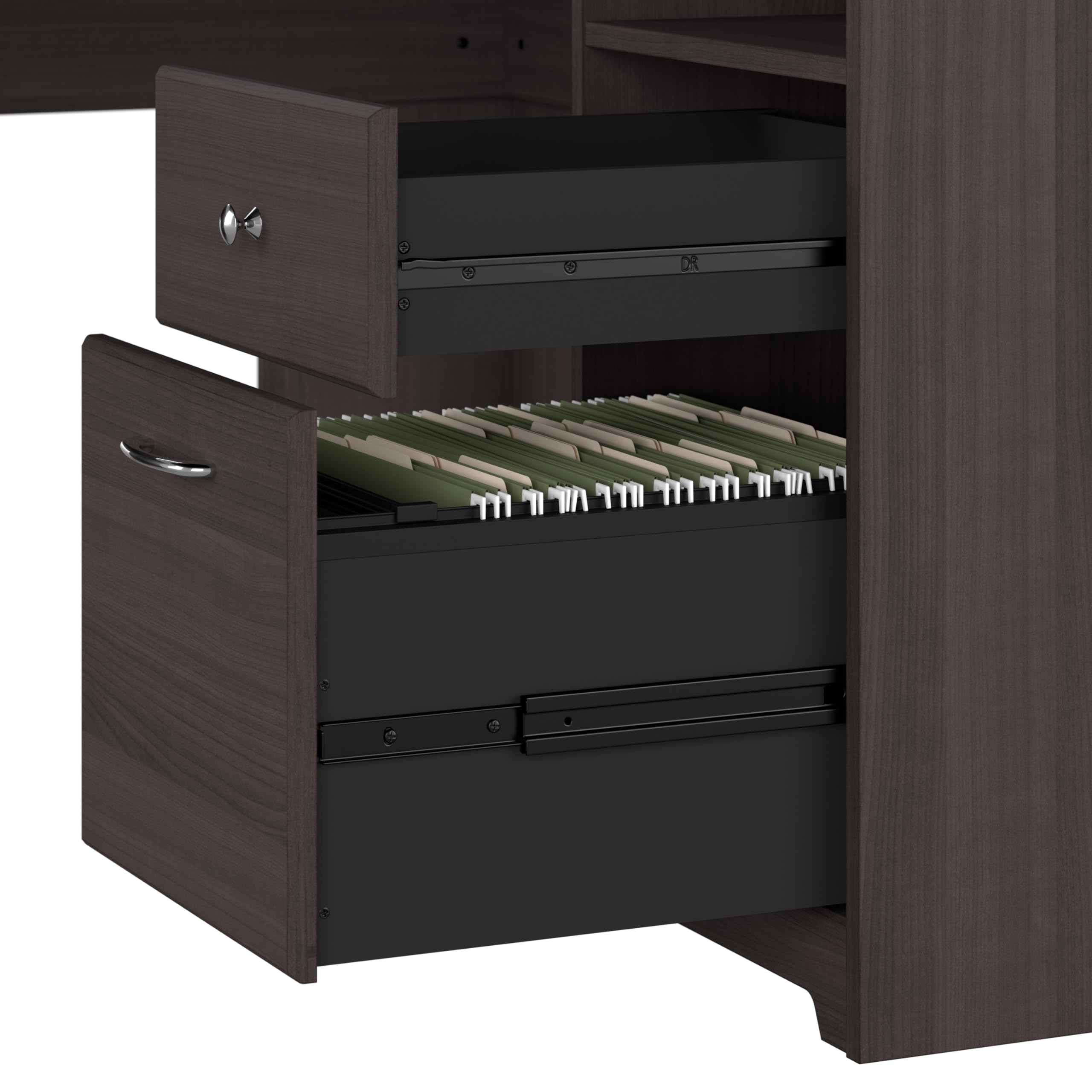 Bush Furniture Cabot L-Shaped Desk with Hutch - 60W Corner Computer Desk with Storage for Home Office in Heather Gray | Perfect for Small Spaces & Home Office Organization