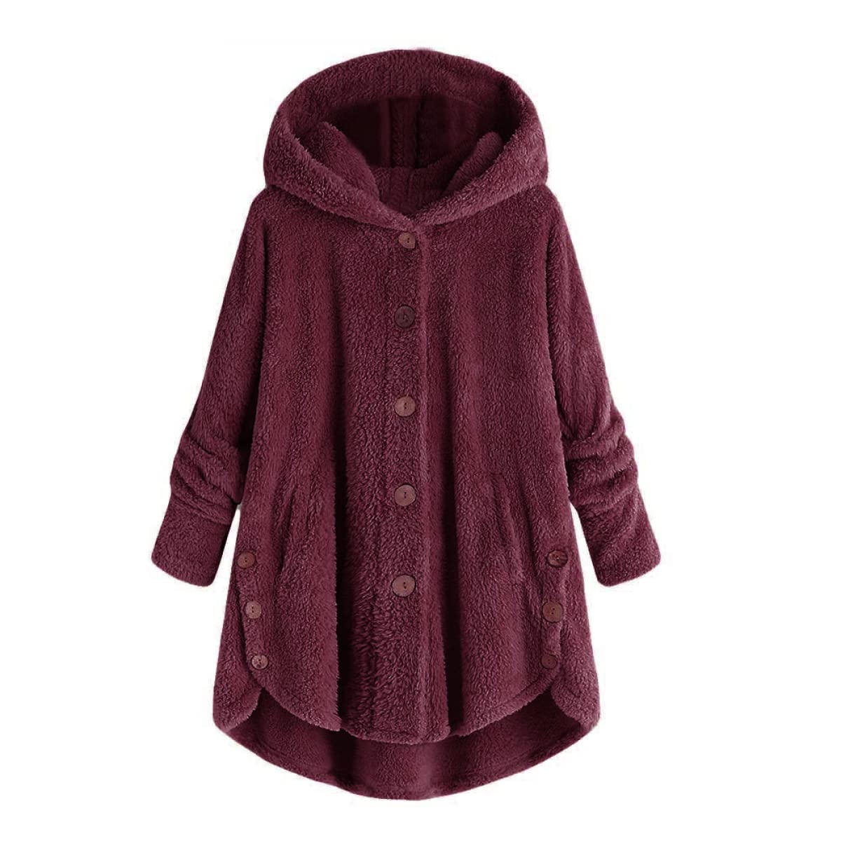 SWKOMB Women's Fashion Oversized Hooded Plush Coat - Button Front, Long Length, Solid Color for Winter Warmth - Perfect for Casual Outings, Office Wear, and Outdoor Activities