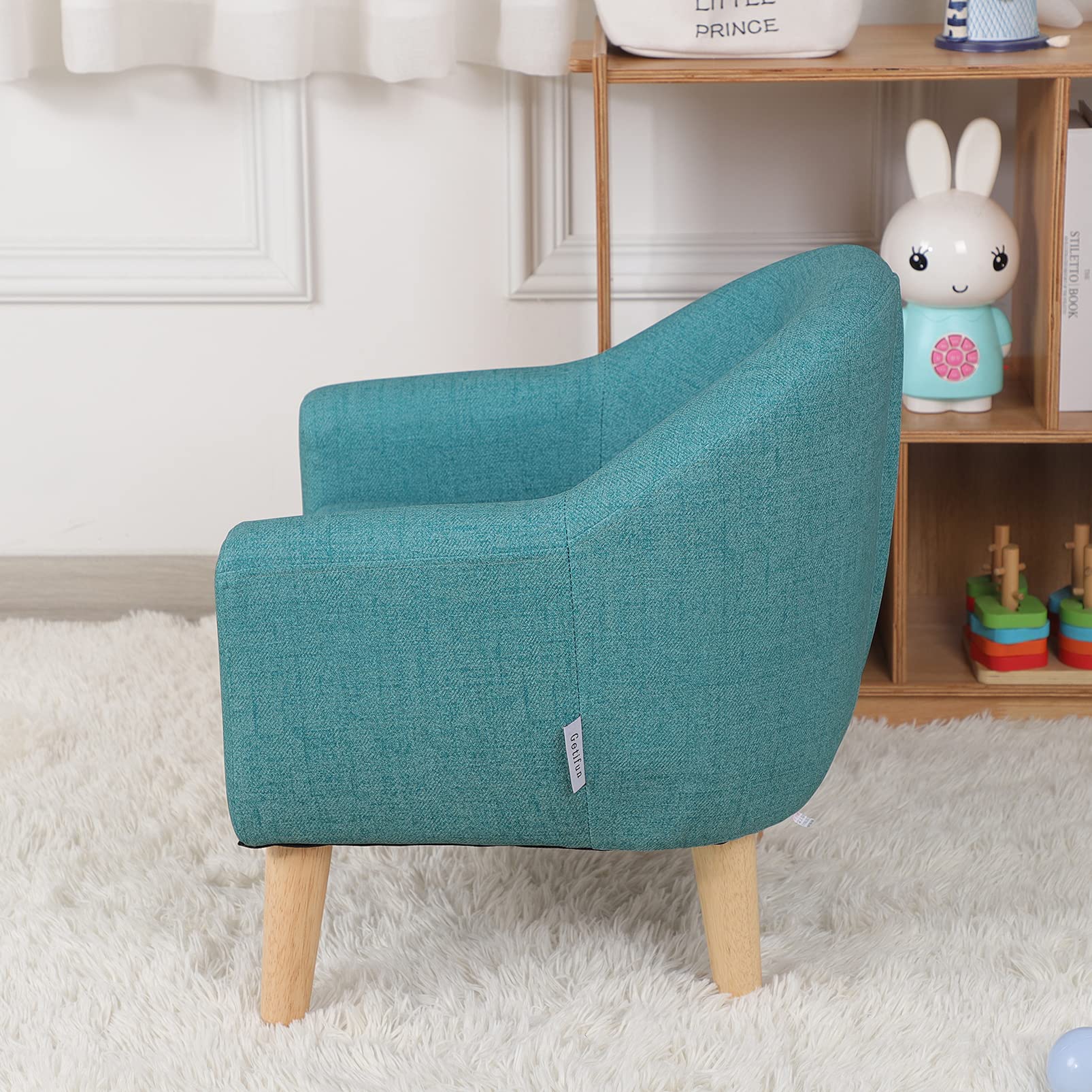 Single PVC Kids Sofa Chair with Wooden Legs - Toddler Armchair for Boys & Girls | Perfect for Playroom, Nursery or Birthday Gift (Blue)