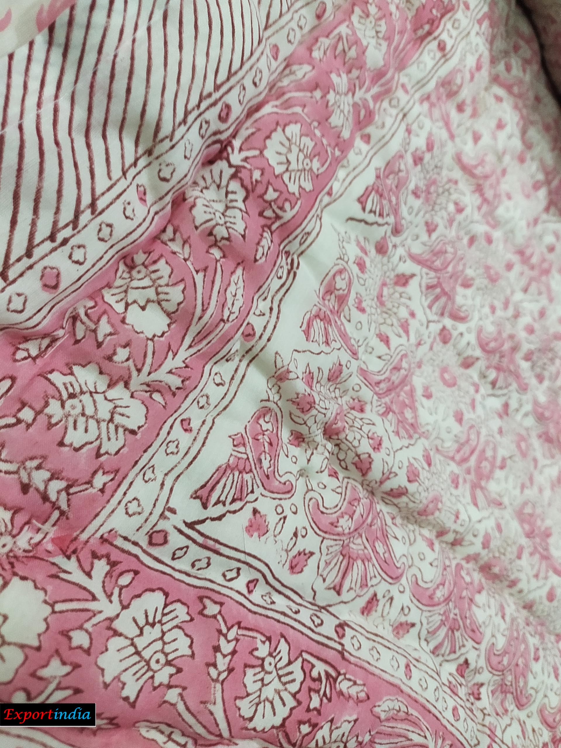 Indian Quilt Sofa Cover - Lightweight Cotton Filled Block Print Razai (Rajai) Quilt for Home Decor - King/Queen Size 90x108 Inch - Perfect for Living Room, Bedroom & Cozy Winter Nights