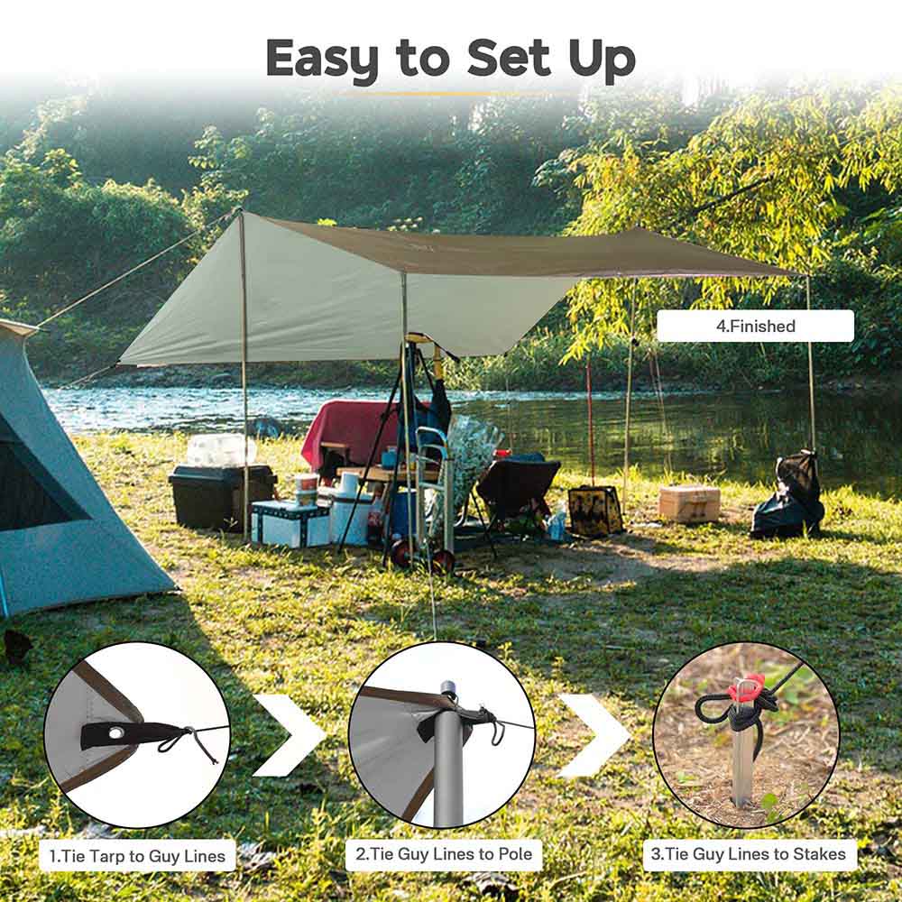 10x15ft Waterproof Camping Tarp - Heavy Duty Rain Fly with UV50+ & PU 3000mm Coating - Ideal for Outdoor Camping, Hiking, Picnics, and Emergency Shelter