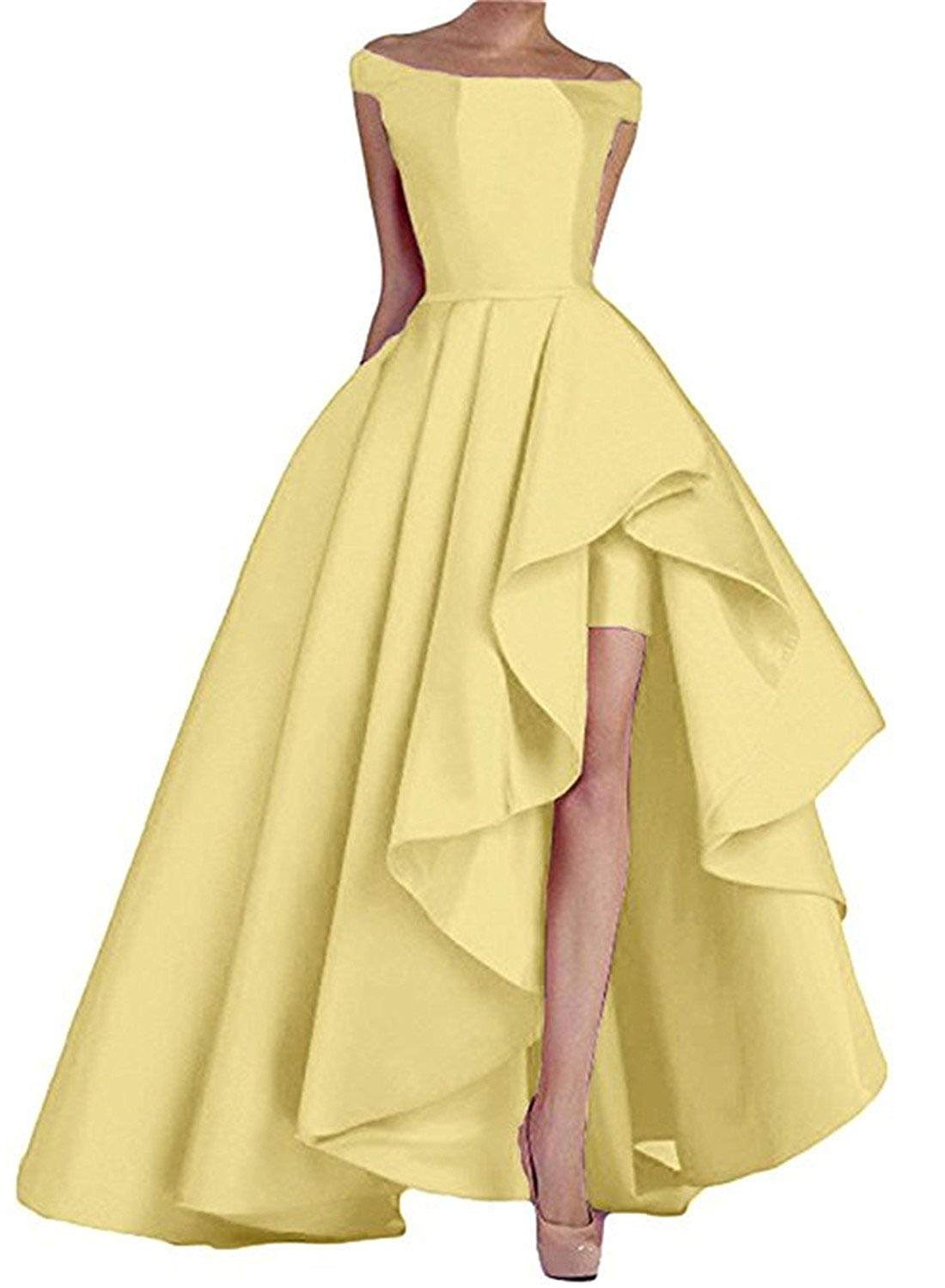 JAEDEN Off Shoulder Prom Dress - Elegant High Low Formal Evening Gown for Women, Satin Party Dress for Homecoming, Prom Night, Wedding & Special Occasions