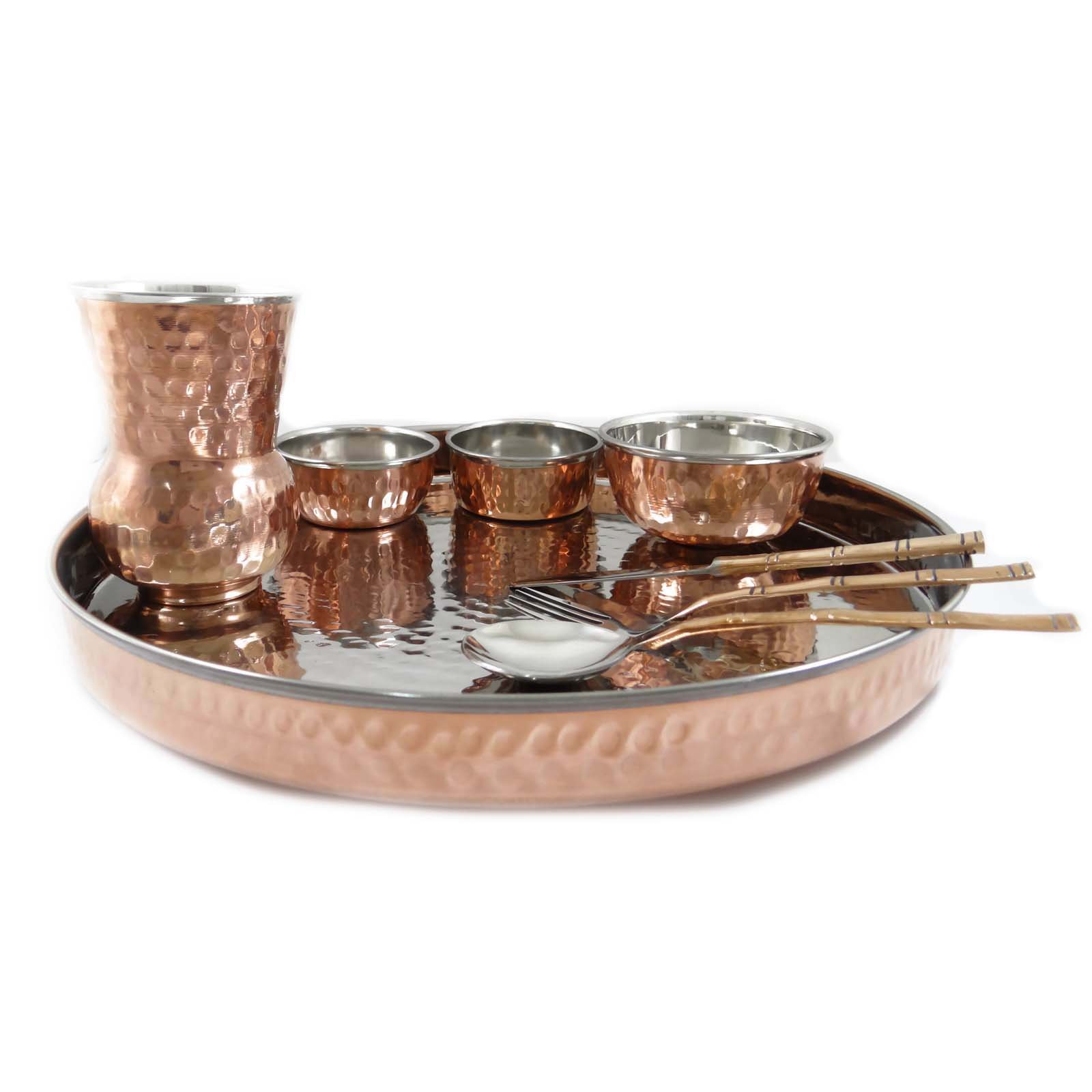 Premium 8-Piece Indian Copper Thali Dinner Set - Traditional Handcrafted Copper Tableware for Healthy Meals | Ideal for Indian Cuisine, Festive Dining & Ayurvedic Wellness