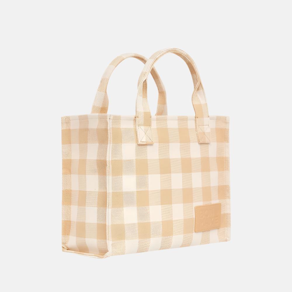 Structured Tote Bag for Women - Small Almond Gingham Crossbody Purse - Perfect for Work, Travel & Everyday Use