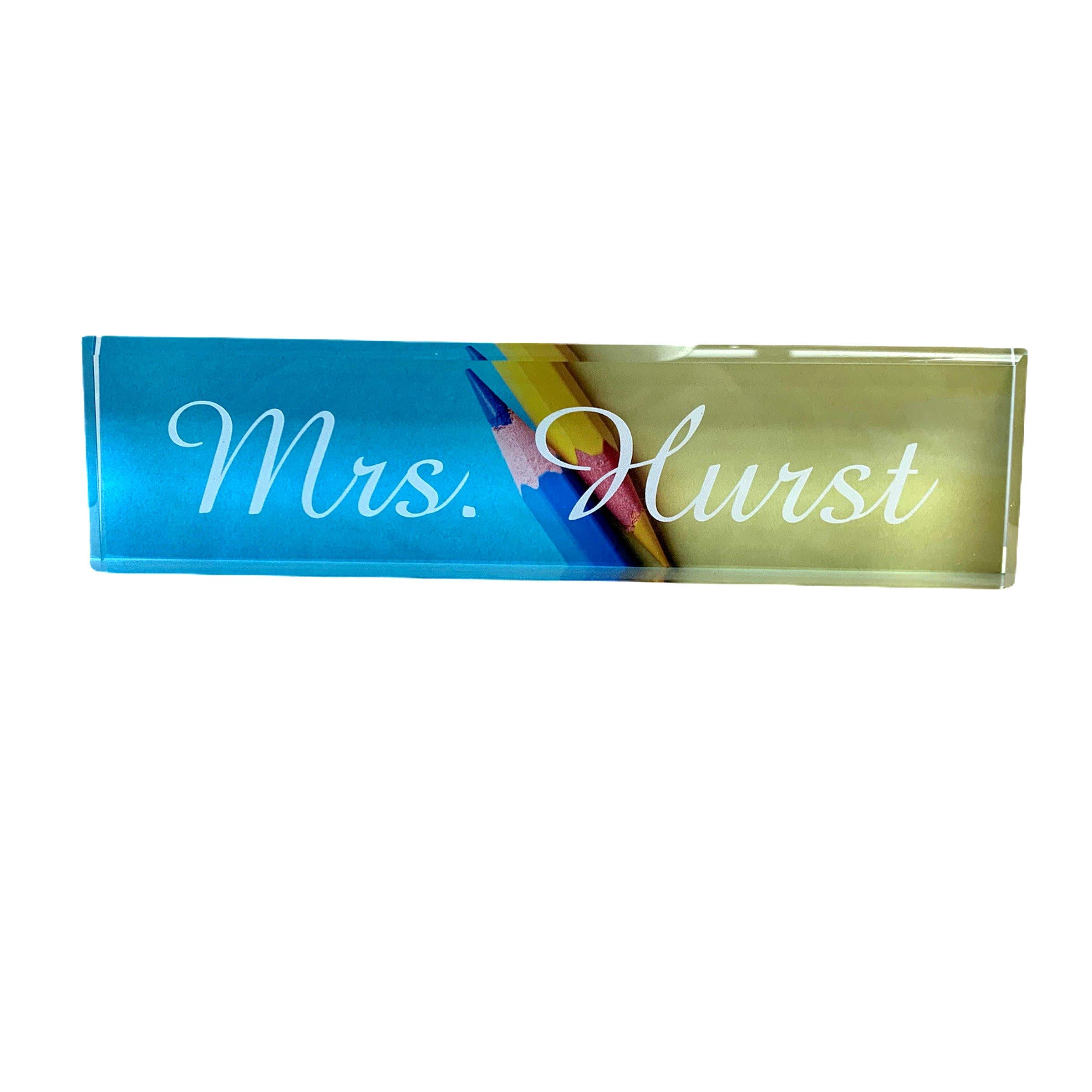Personalized Teacher Desk Name Plates with Colorful Pencils - Customizable Classroom Organization for Elementary School Teachers & Homeschooling Parents