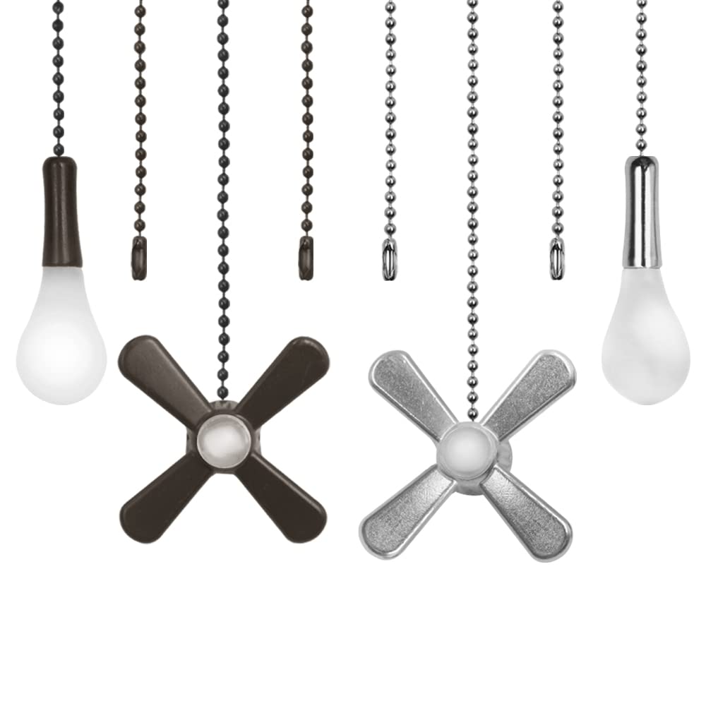 4PCS Ceiling Fan Pull Chain Set - Decorative Light Bulb & Fan Pull Cord Pendant in ORB & Silver | Replacement Pull Chains for Ceiling Fans | Perfect for Living Room, Bedroom & Home Decor