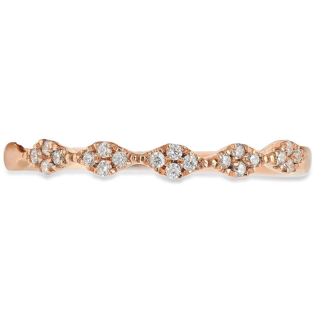 0.1 ct Brilliant Round Cut Conflict-Free Genuine Cultured Diamond Ring - VS1-VS2 Clarity, G-H Color, 18K Rose Gold Stackable Band - Perfect for Engagement, Wedding, Promise Rings & Art Deco Jewelry Lovers