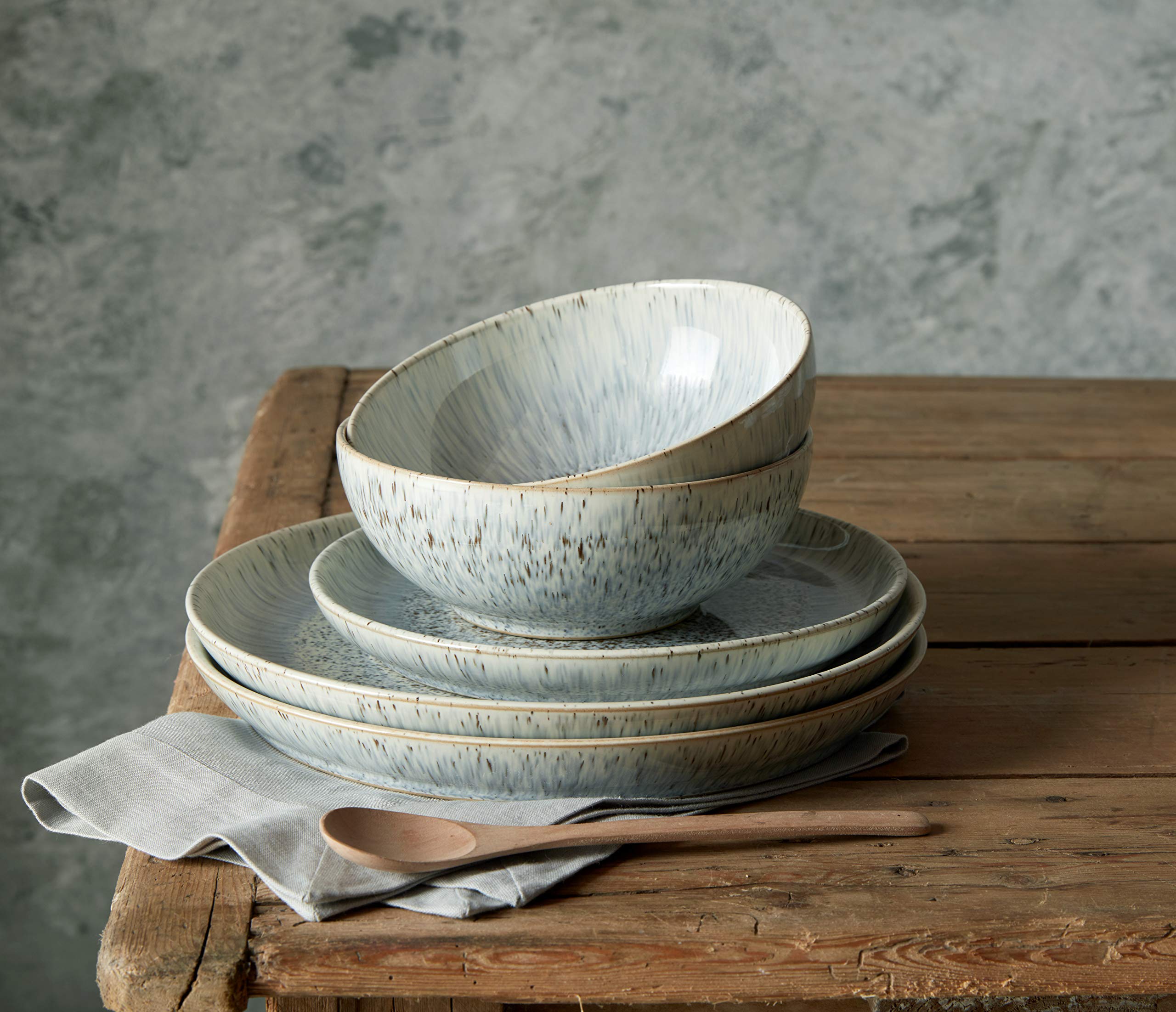 Denby Halo Speckle 2-Piece Cereal Bowl Set - 820ml Microwave & Dishwasher Safe Stoneware Bowls - Grey Speckled Glazed Ceramic Tableware - Chip Resistant Soup & Breakfast Bowls for Home & Restaurant Use