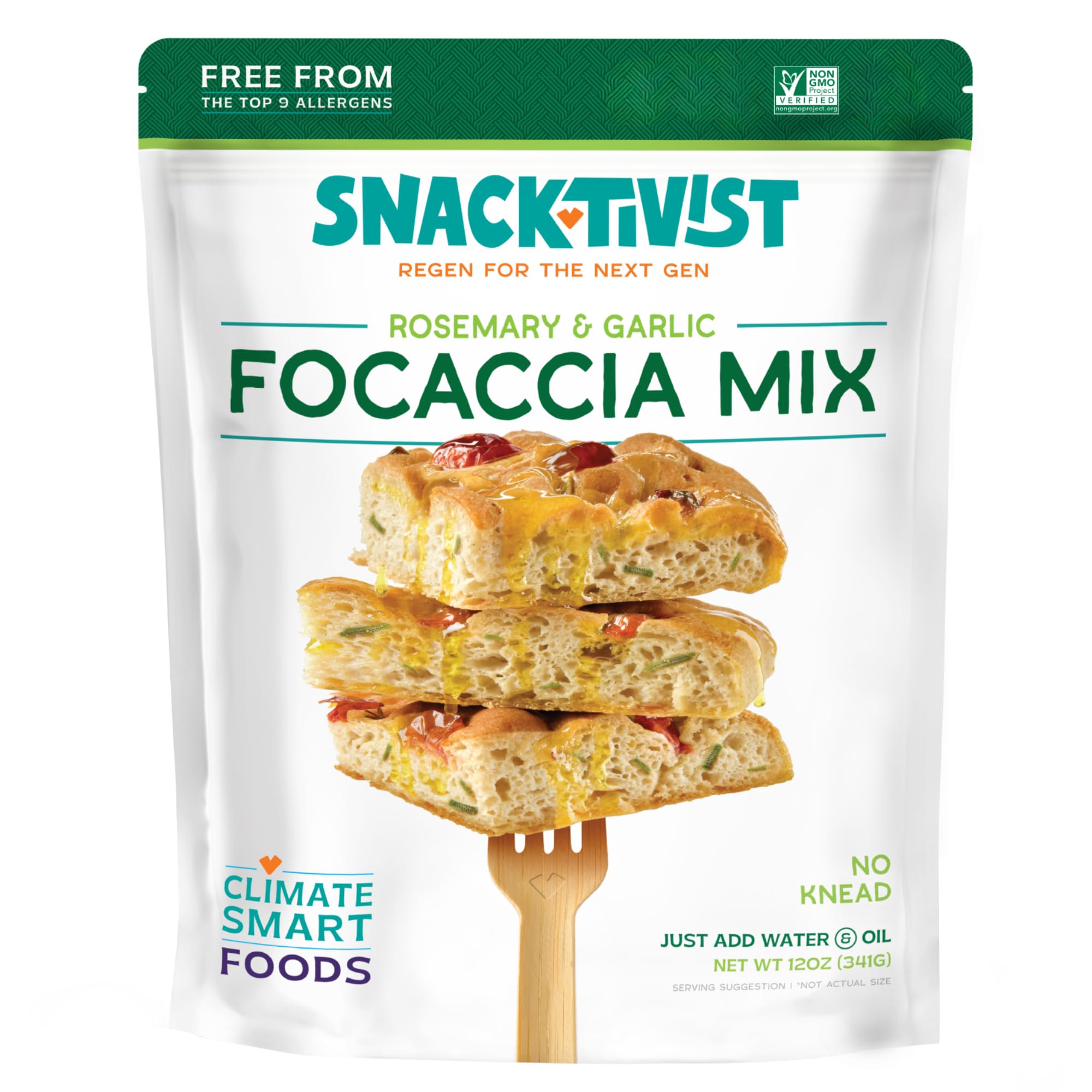 Snacktivist Foods - Rosemary Garlic Focaccia Bread Mix - Vegan, Gluten-Free, Egg-Free, Dairy-Free, Non-GMO - 12 Ounce - Perfect for Healthy Baking, Italian Cuisine & Special Diets