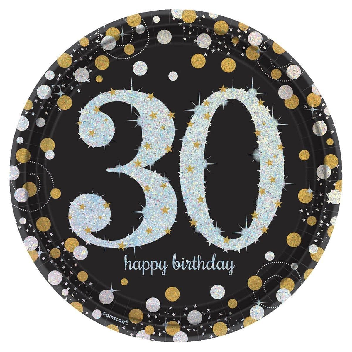 30th Anniversary Sparkling Celebrity Round Dinner Plates - 9 Inch, Set of 8 - Perfect for Birthday Parties, Weddings & Special Events