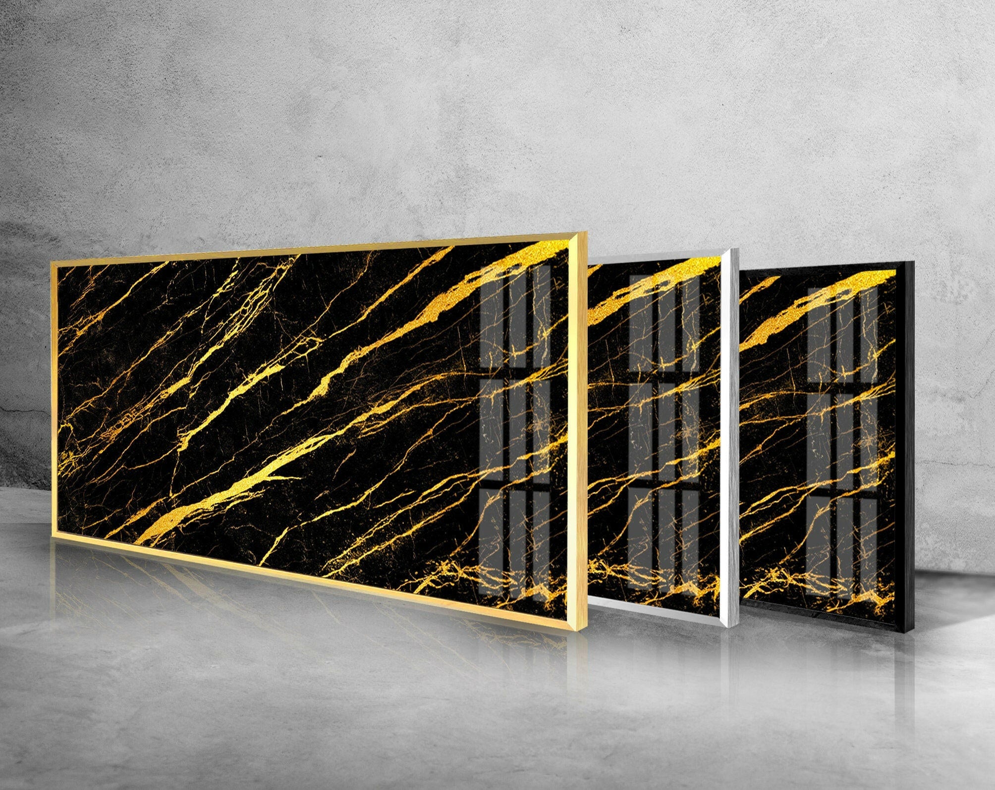 Elegant Black Marble with Gold Veins Glass Wall Art - Modern Home Decor for Living Room, Bedroom & Office