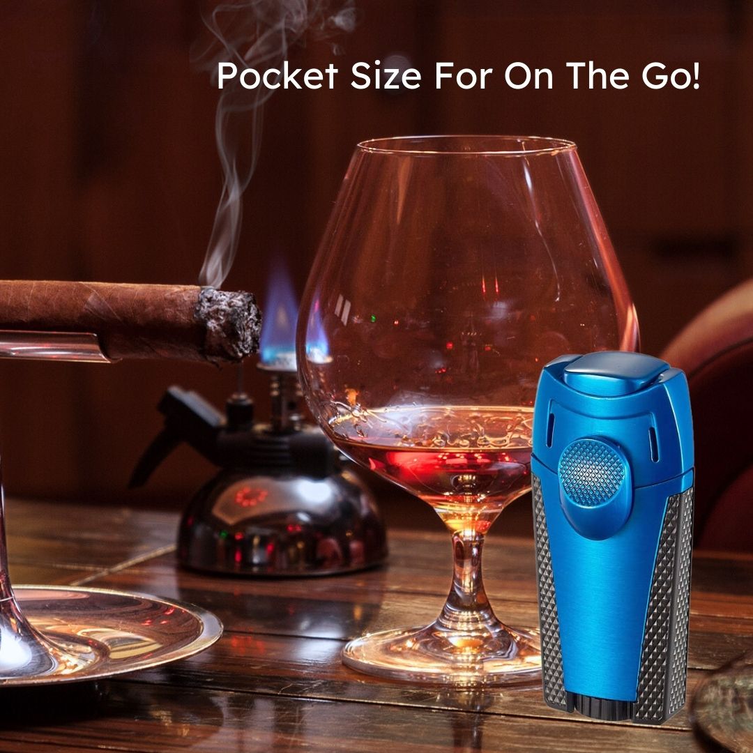 Visol Meru Dual Torch Cigar Lighter - Windproof Butane Lighter for Cigars & Cigarettes - Premium Blue Finish - Perfect for Outdoor Smoking, Travel & Gifting