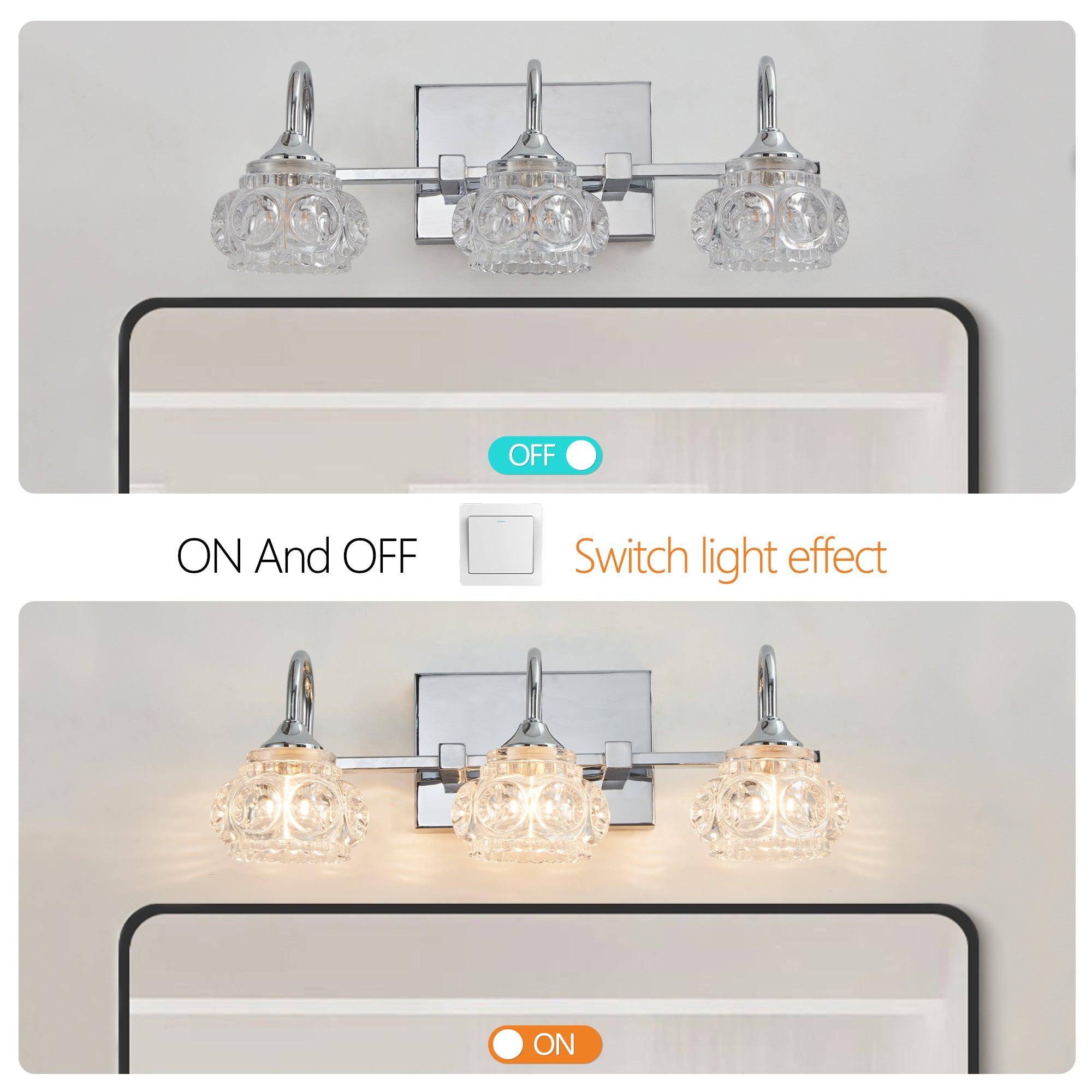 Vintage Crystal Vanity Light - Brushed Nickel Finish Elegant 3-Light Bathroom Mirror Fixture with Clear Glass Shades | Perfect for Master Bath, Powder Room & Dressing Area Lighting