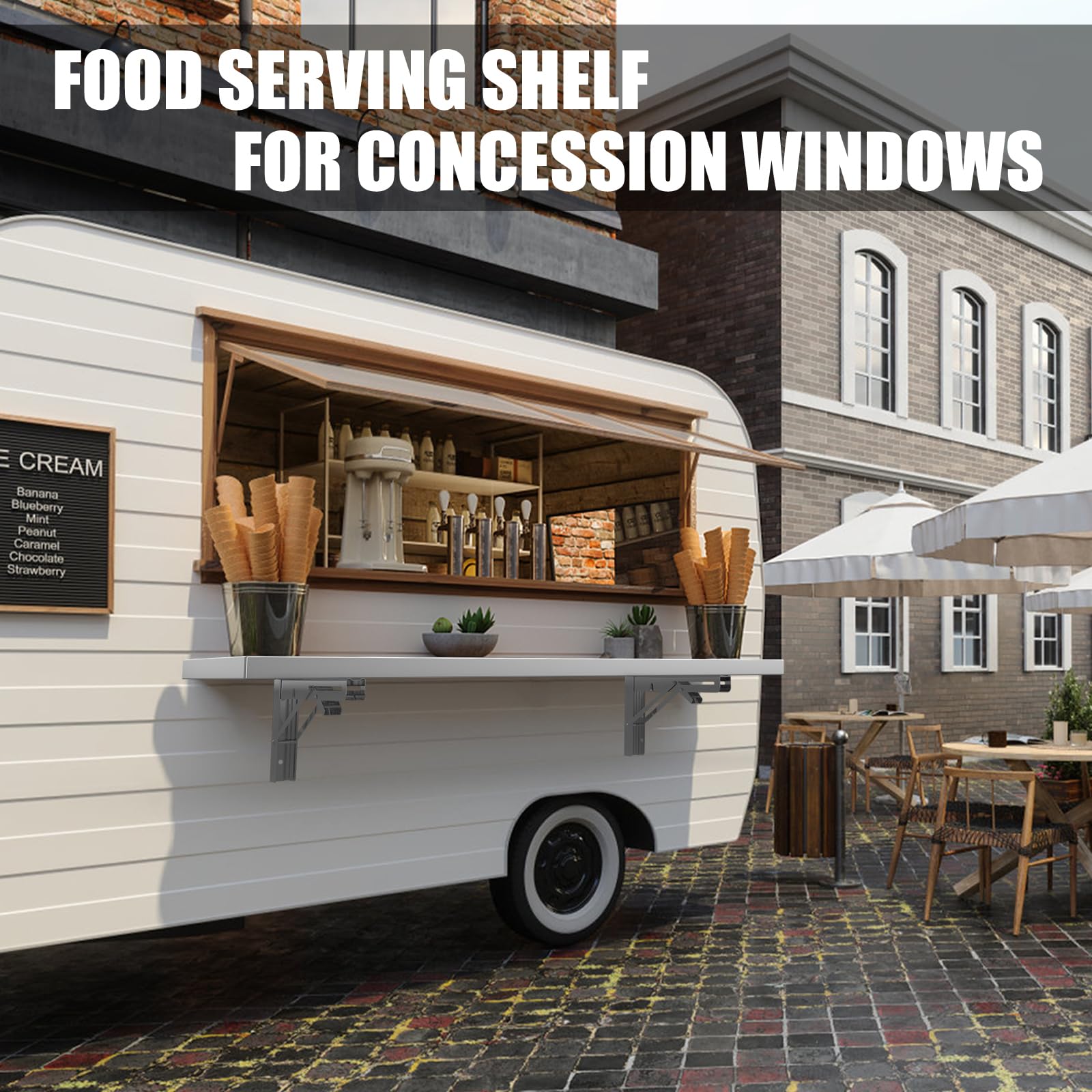 60 x12 Inch Folding Stainless Steel Wall Shelf - Heavy Duty Concession Shelf for Food Trailers, Concession Windows & Outdoor Events - Space Saving Metal Food Serving Shelves for Restaurants, Food Trucks & Catering Businesses