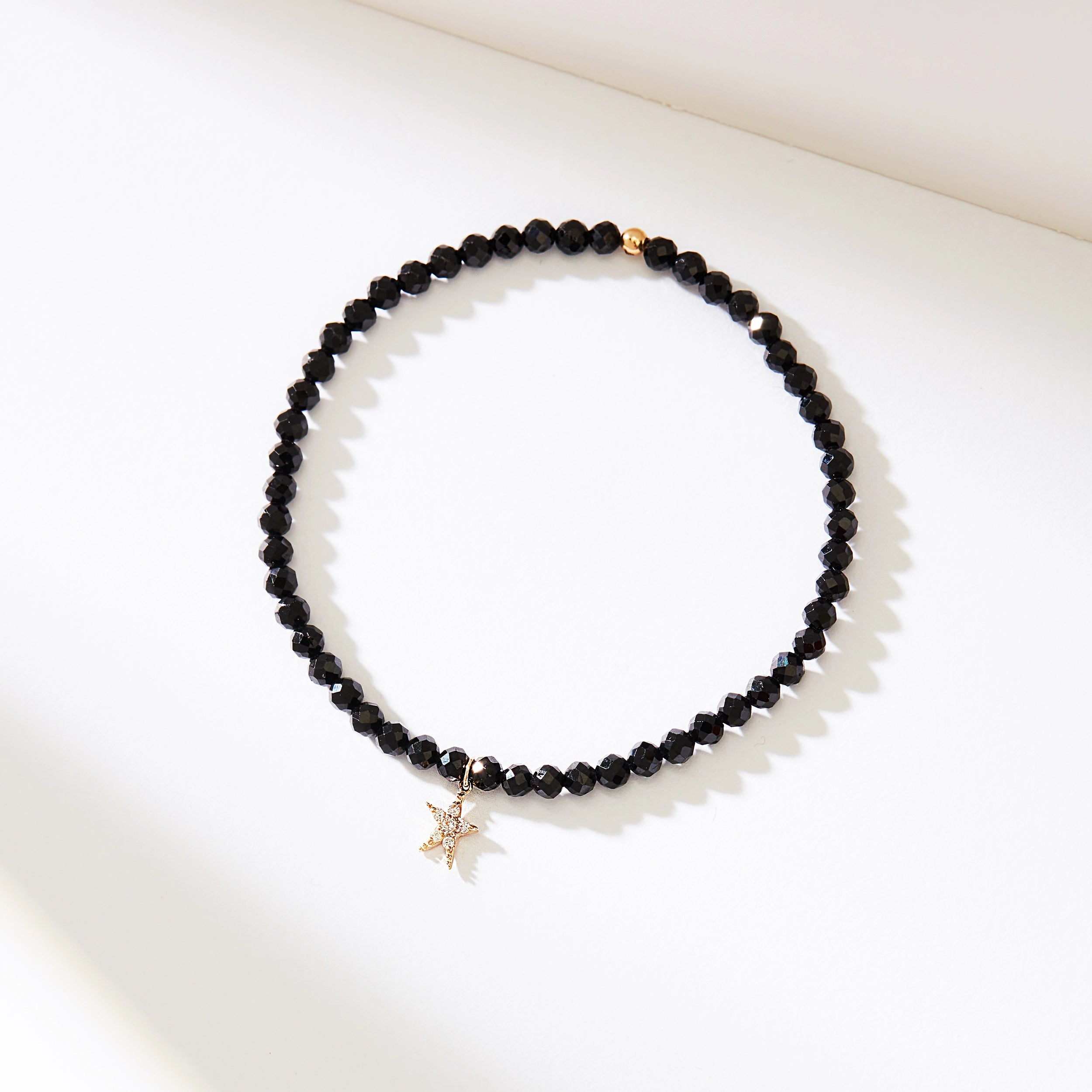 14K Yellow Gold Black Spinel Stretch Bracelet - Guidance Bright Star Jewelry for Women, Perfect for Gifts, Parties & Everyday Wear