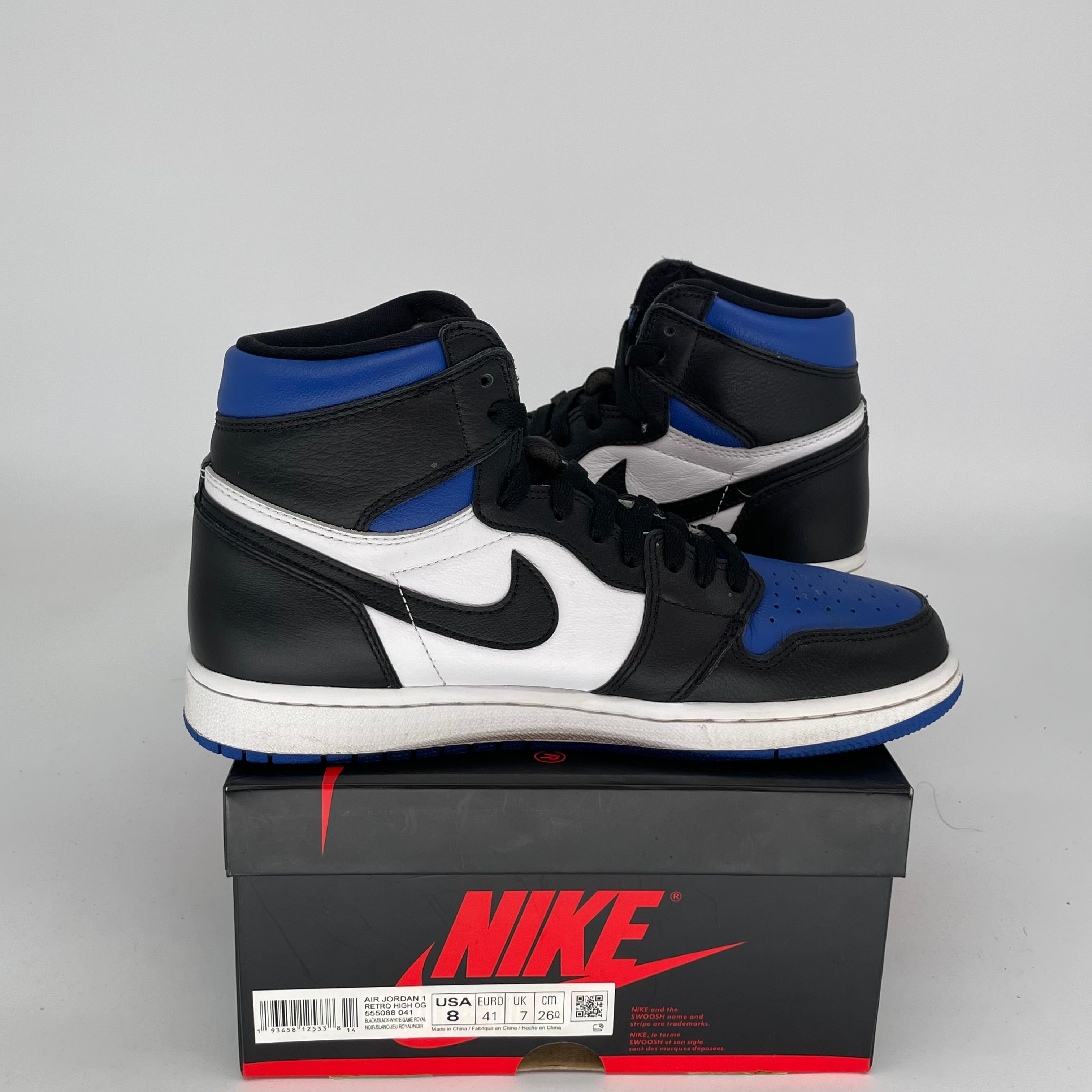 Air Jordan 1 Royal Toe Men's Basketball Shoes Size 8 | 555088-041 | Retro High OG Sneakers for Streetwear & Sports