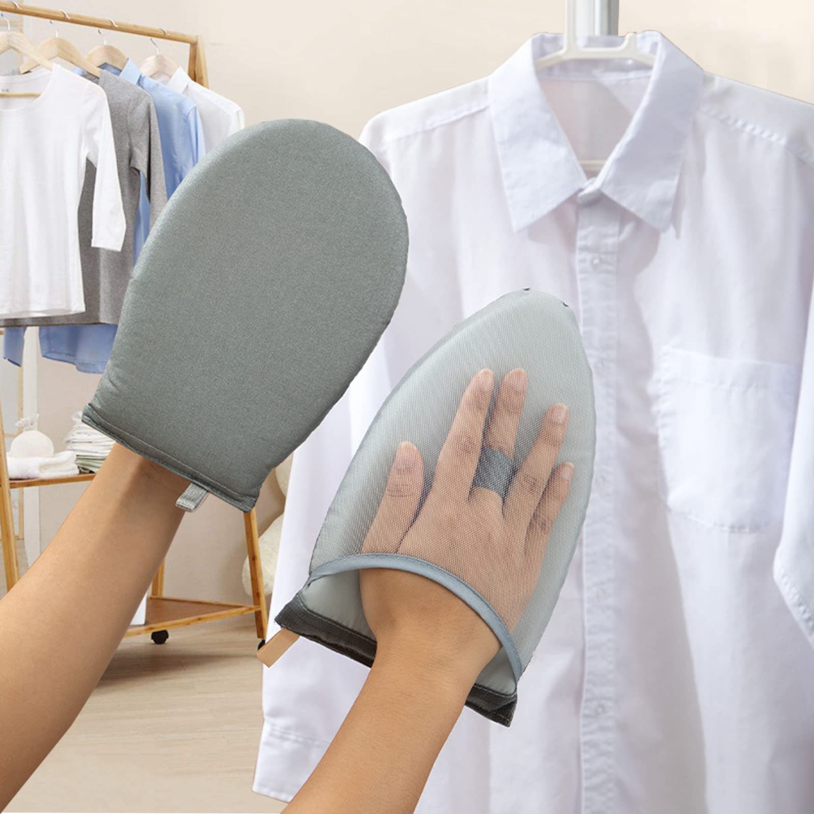 2 Pcs Heat Resistant Ironing Gloves - Waterproof Anti-Steam Garment Steamer Mittens with Finger Loop - Mini Ironing Board Gloves for Clothes & Fabric Care - Perfect for Home Laundry, Travel & Professional Use