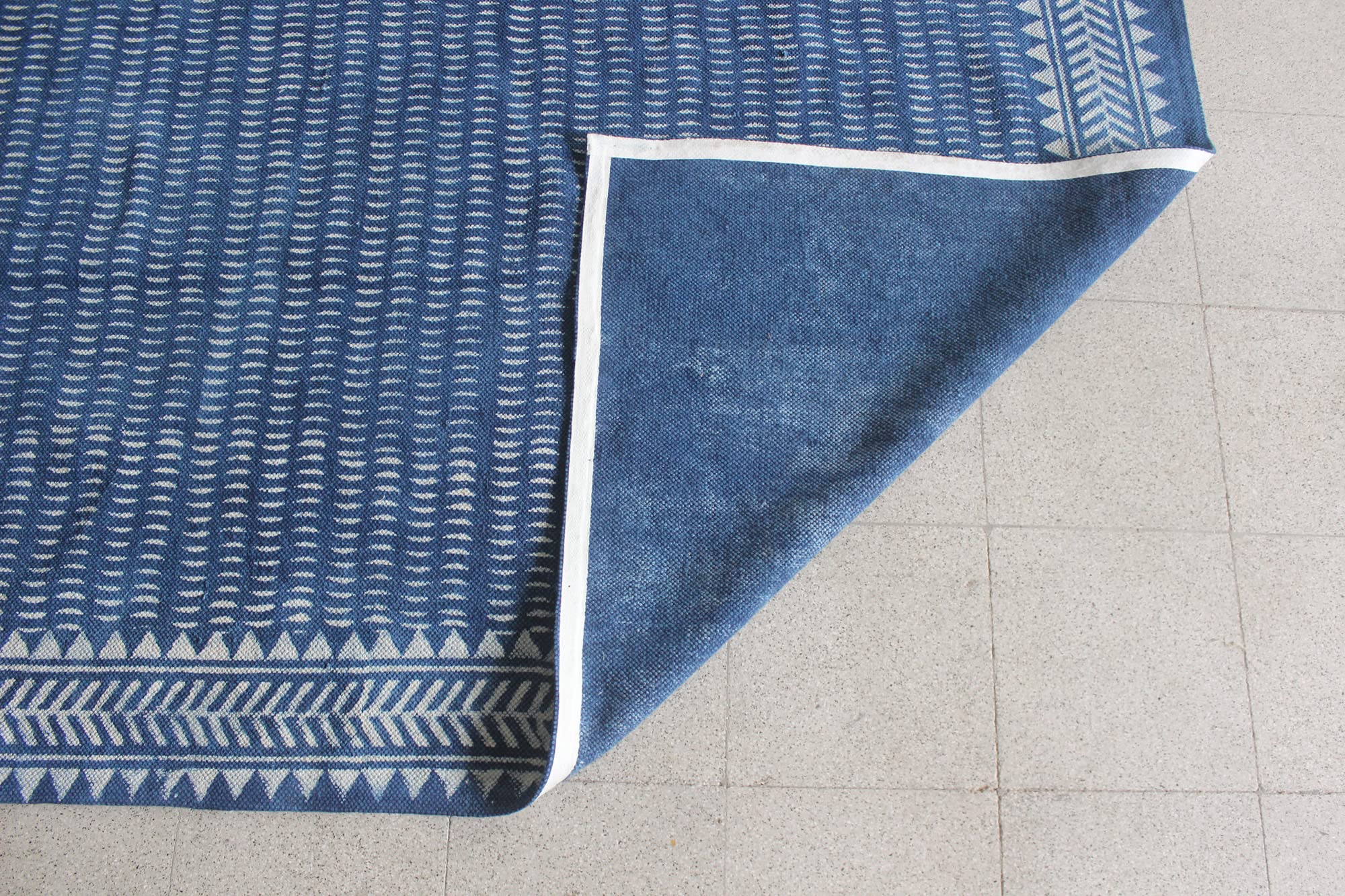 Blue Boho Cotton Rug - Washable Dabu Print Bohemian Tribal Farmhouse Runner for Kitchen, Bathroom, Bedroom & Hallway (4x12 Feet, 120x360 cm) - Perfect for Boho Decor, Farmhouse Style & Cozy Home Accents