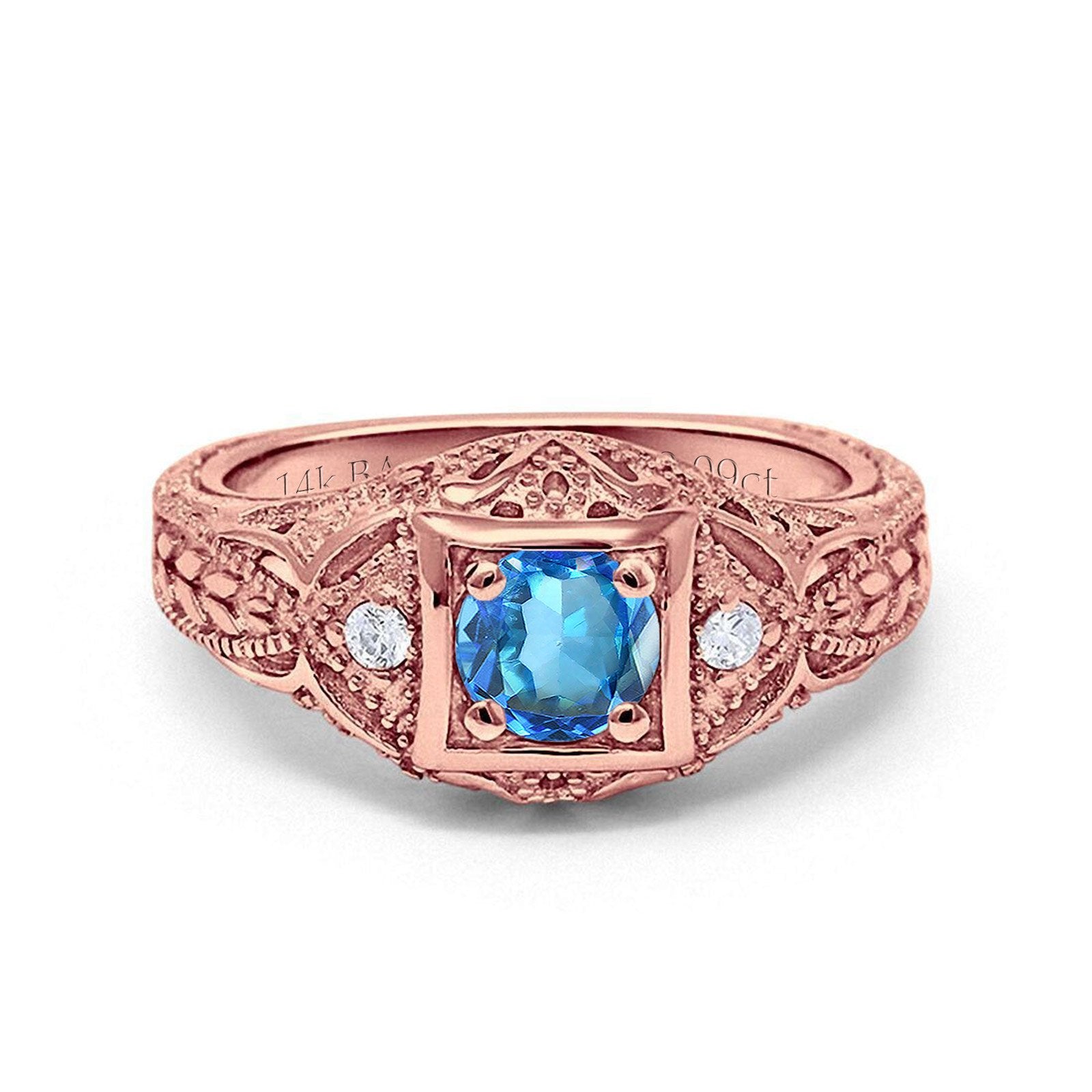 14K Gold 0.15ct Round Antique Style 5mm G SI Diamond Engagement Ring for Women - Vintage Wedding Band, Anniversary Gift, Promise Jewelry for Brides & Couples