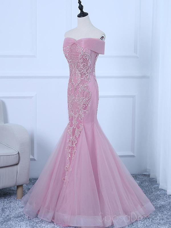 Elegant Pink Off Shoulder Lace Beaded Mermaid Long Evening Prom Dress for Women - Perfect for Formal Parties, Homecoming, and Special Occasions