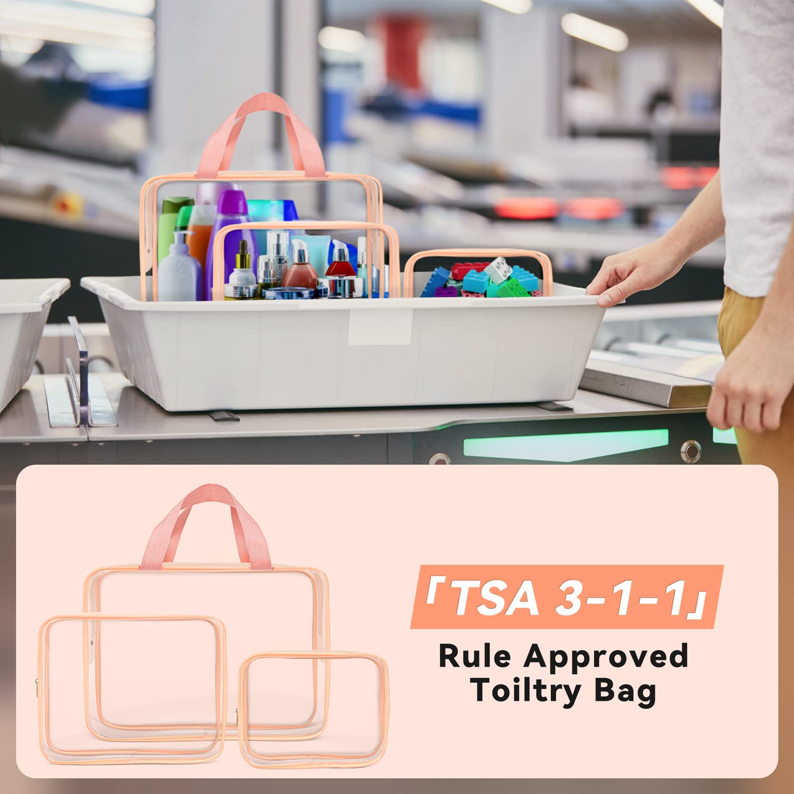 TISRATOK 10-Piece Clear Travel Makeup Bag Set - TSA Approved PVC Cosmetic Organizer with Zipper for Toiletries, Pink - Perfect for Air Travel, Gym & Daily Essentials Storage