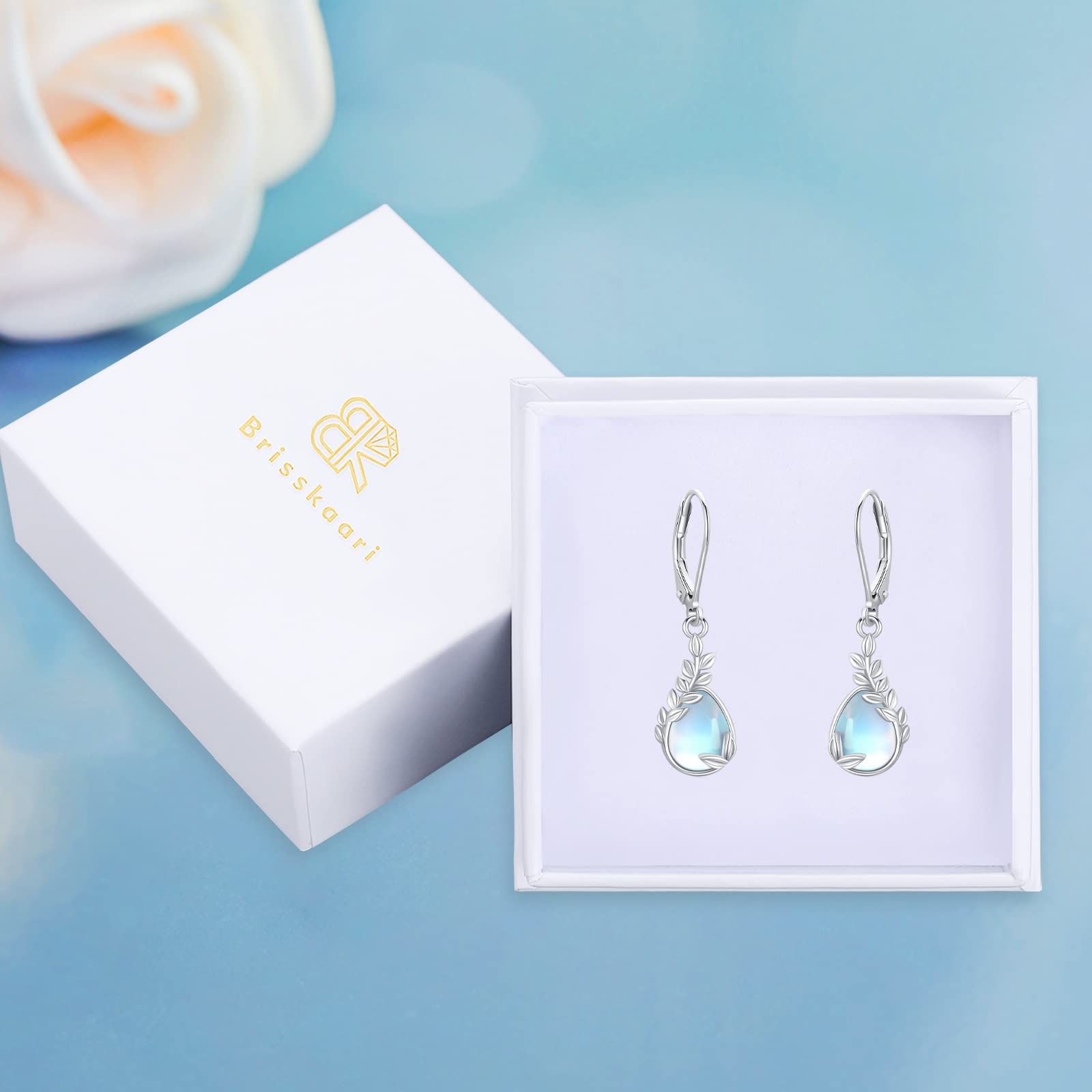 925 Sterling Silver Leaf Dangle Earrings with Moonstone - Elegant Leverback Drop Earrings for Women | Nature-Inspired Jewelry Gift for Birthday, Wedding & Everyday Wear
