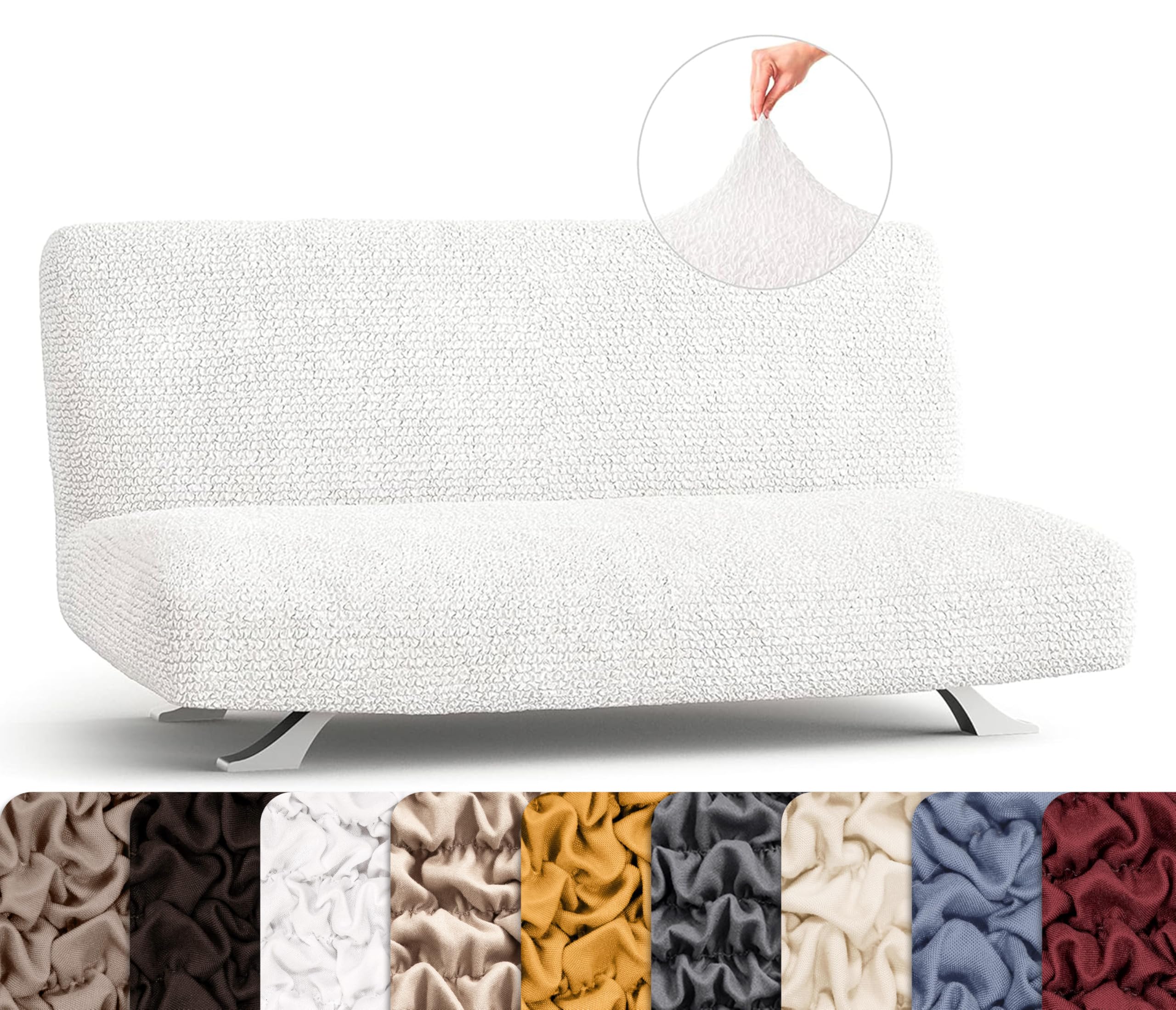 PAULATO BY GA.I.CO. Futon Cover - Armless Sofa Slipcover, Stretchable 1-Piece Couch Protector - Soft Microfiber Fabric for Kids & Pets - Crisp White | Perfect for Living Rooms, Dorms & Guest Beds