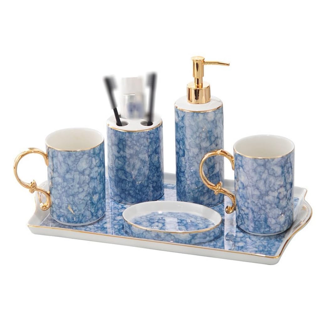 Premium Ceramic 5-Piece Bathroom Toiletries Set - Bone China Toothbrush Holder & Mouthwash Cup for Modern Bathroom Decor | Perfect for Guest Bathrooms, Master Suites & Spa-Inspired Spaces