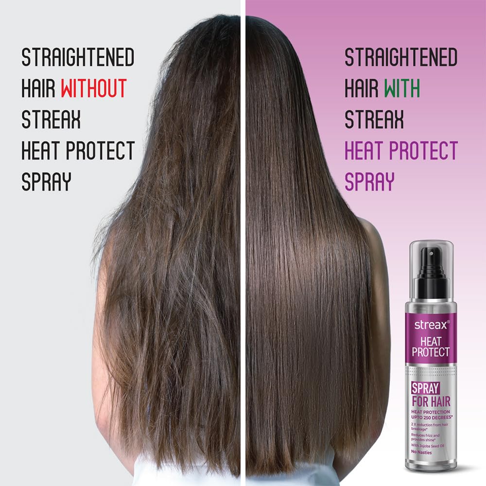 Streax Heat Protection Hair Spray - 100ml, Thermal Protectant for Styling Up to 250°C, Reduces Breakage & Frizz for Women & Men | Perfect for Blow Drying, Straightening & Curling | Damage Control & Smooth Hair Care