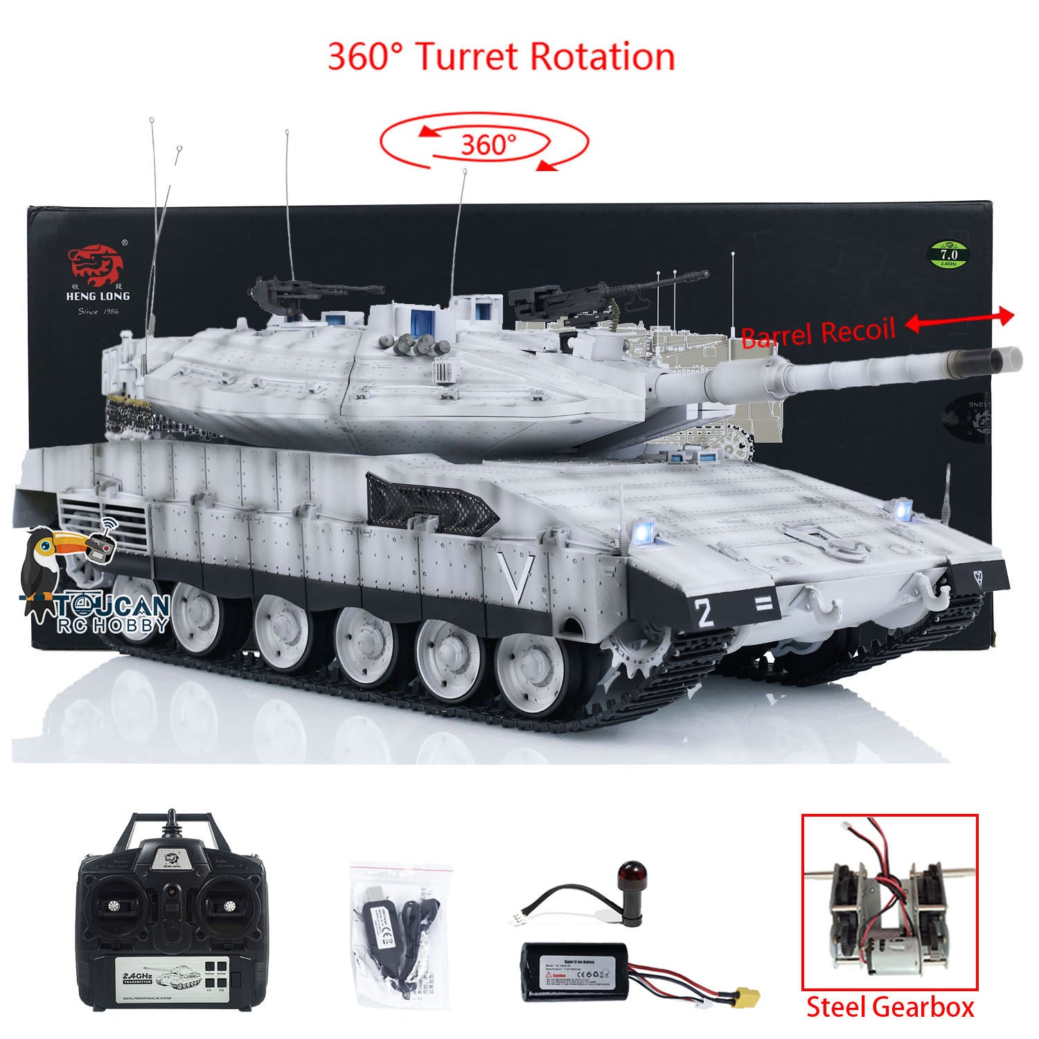 1/16 Heng Long 3958 RC Tank - IDF Merkava MK IV Metal Gearbox Military Vehicle with Radio Control | Collectible Model for Hobbyists & Battle Simulation Scenes