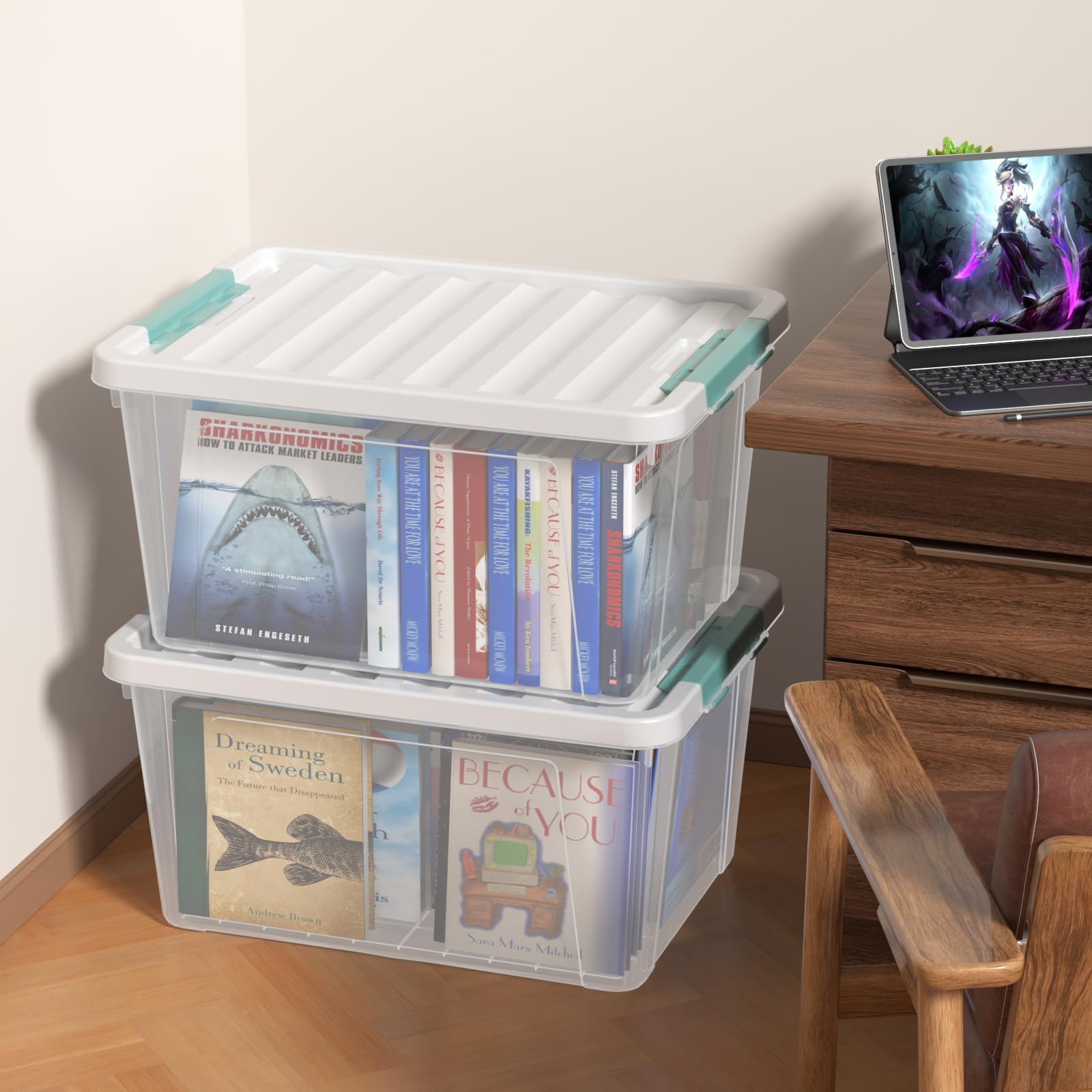 4-Pack 35 Quart Clear Plastic Storage Bins with Latching Lids - Large Airtight Organizer for Home, Office, Closet & Toy Storage - Perfect for Moving, Holiday Decorations & Seasonal Items