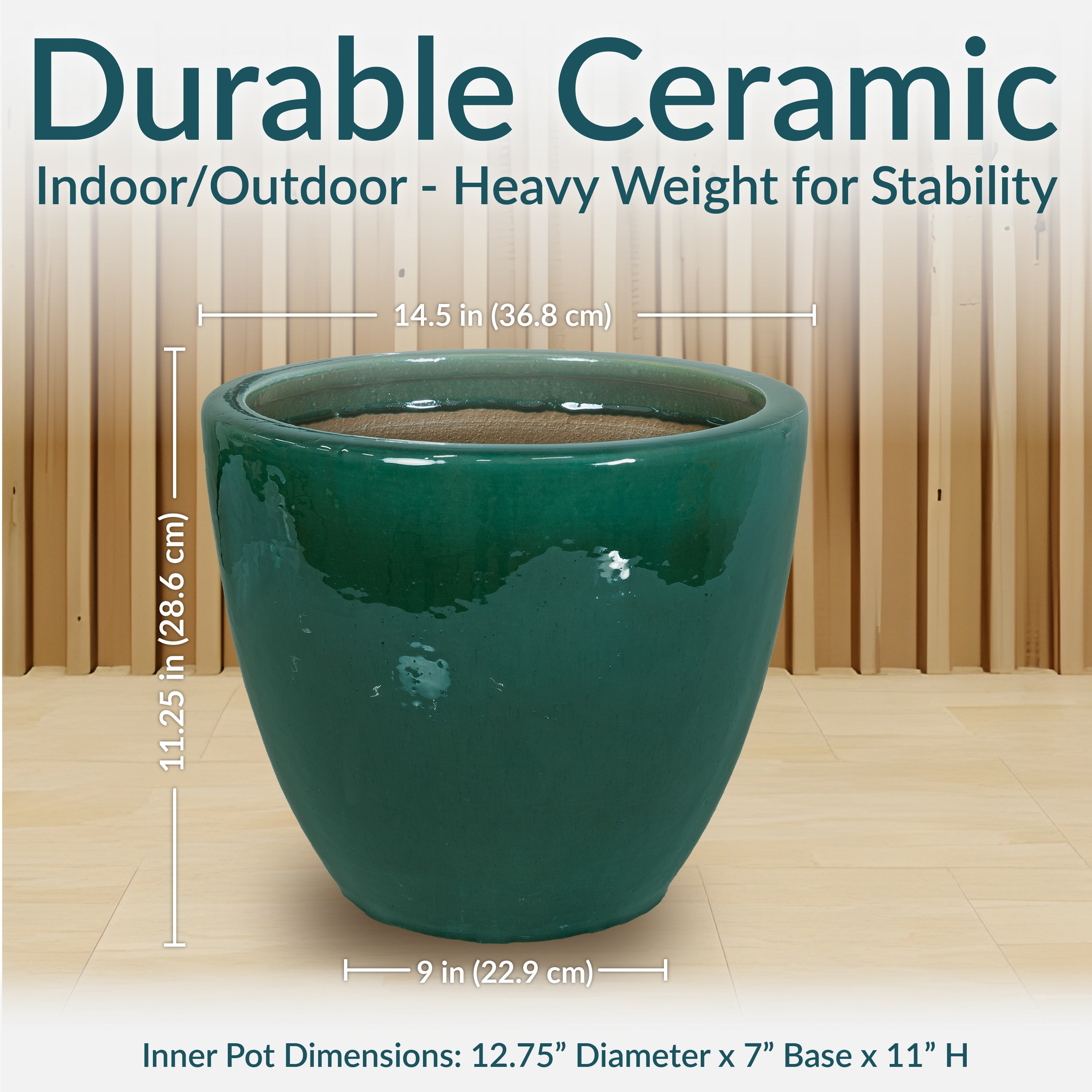 Sunnydaze Resort Round Glazed Ceramic Planter with Drainage Hole - Outdoor Garden Flower Pot for Patio, Deck & Balcony Decor