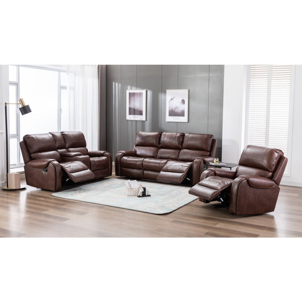 Caesar Brown Reclining Loveseat with Center Console - Modern Reclining Sofa with Cup Holders & Storage | Perfect for Living Room, Home Theater & Small Spaces