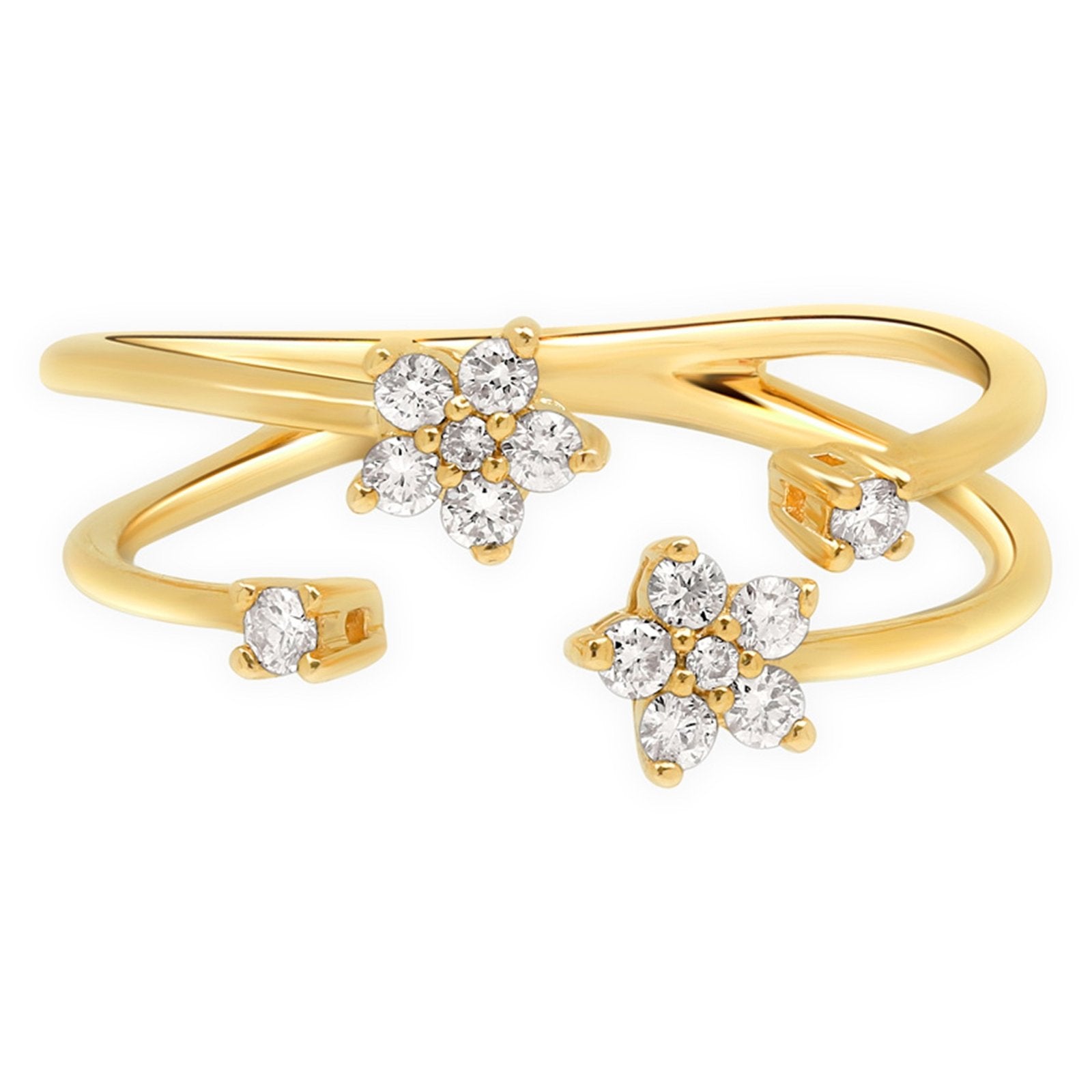 14k Yellow Gold Floating Diamond Flower Wrap Ring - Elegant Stackable Band for Everyday Wear & Special Occasions
