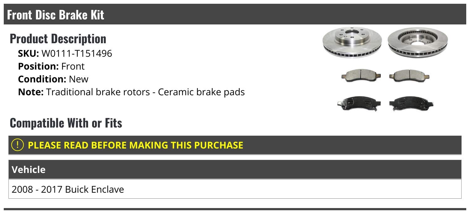 High-Performance Front Ceramic Disc Brake Pad & Rotor Kit for 2008-2017 Buick Enclave - Low Noise & Dust-Free Braking - Perfect for Daily Commuting & Highway Driving