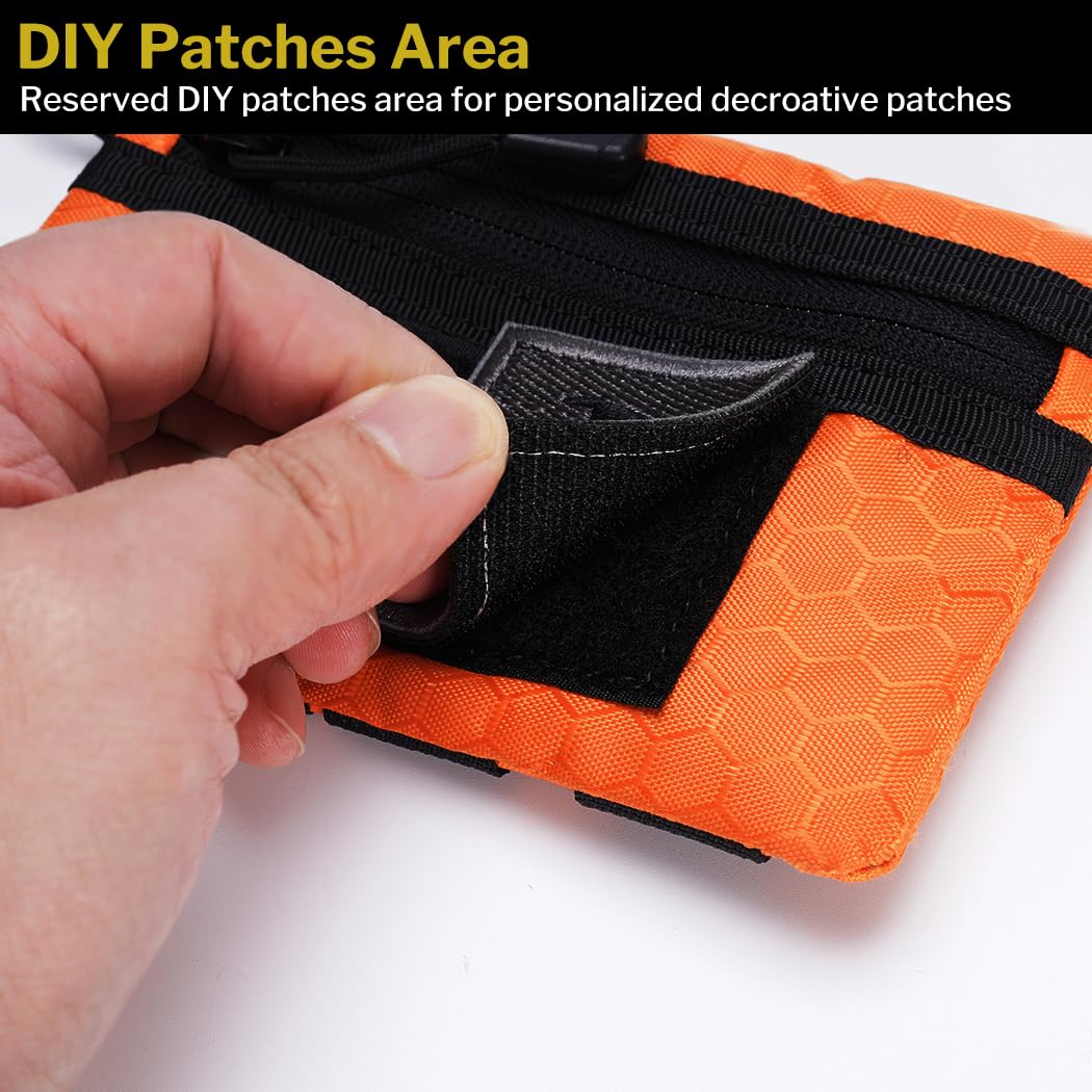 VIPERADE VE3-P EDC Pocket Organizer for Men - 4 Tool Storage Pouch with DIY Patches Area - Compact Organizer for Flashlight, Pocket Knife, Pen & Gear (Orange) - Perfect for Outdoor, Camping & Everyday Carry Essentials