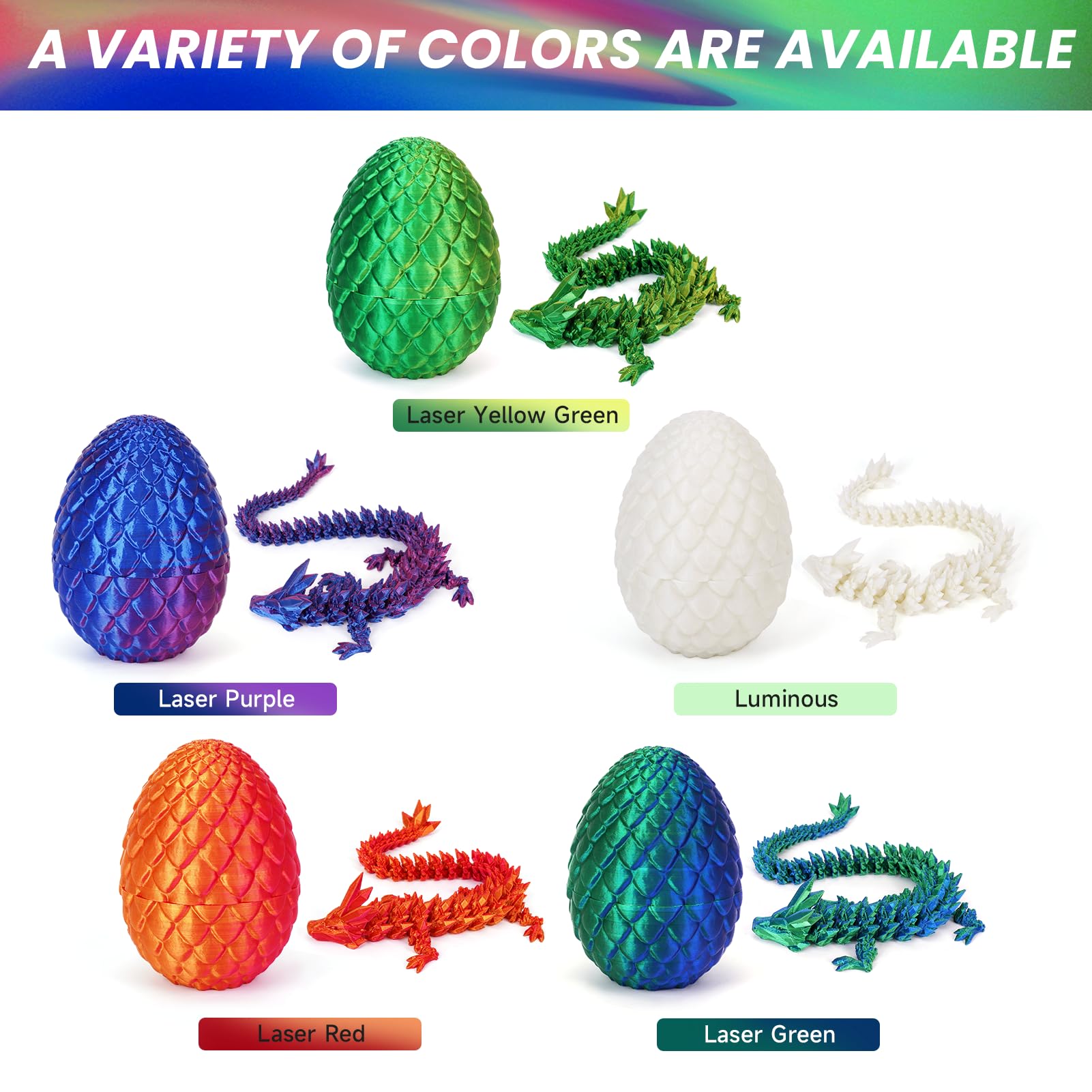 3D Printed Dragon Eggs with Articulated Crystal Dragon Inside - Easter Basket Stuffers, Prefilled Easter Eggs, Unique Fidget Toys for Kids | Perfect for Easter Gifts, Party Favors & Sensory Play